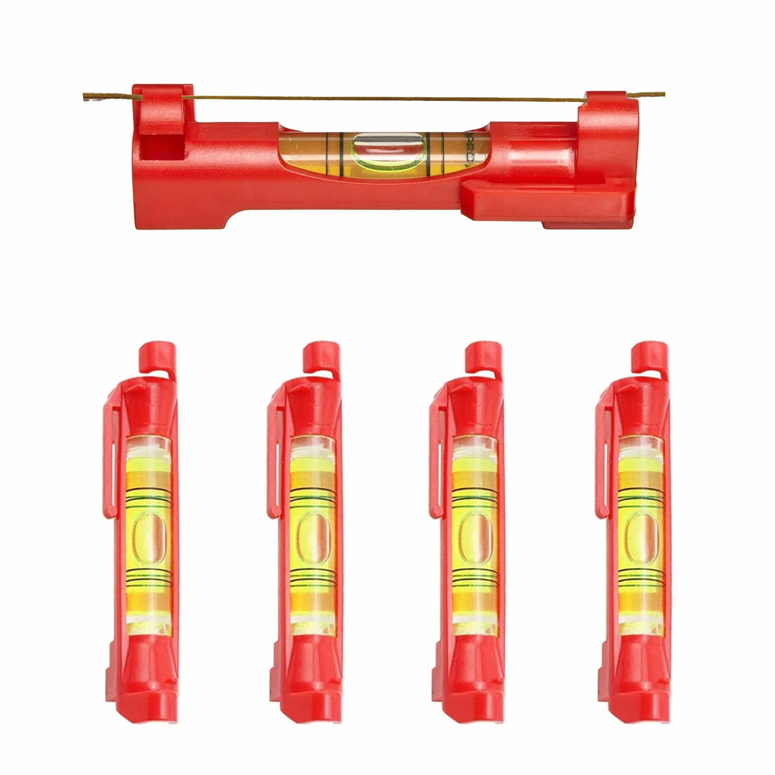 Catelves Poziomica sznurkowa, 4 sztuki, czerwona, profesjonalna, do prac murarskich, hydraulicznych, rynienowych, Spirit Level
