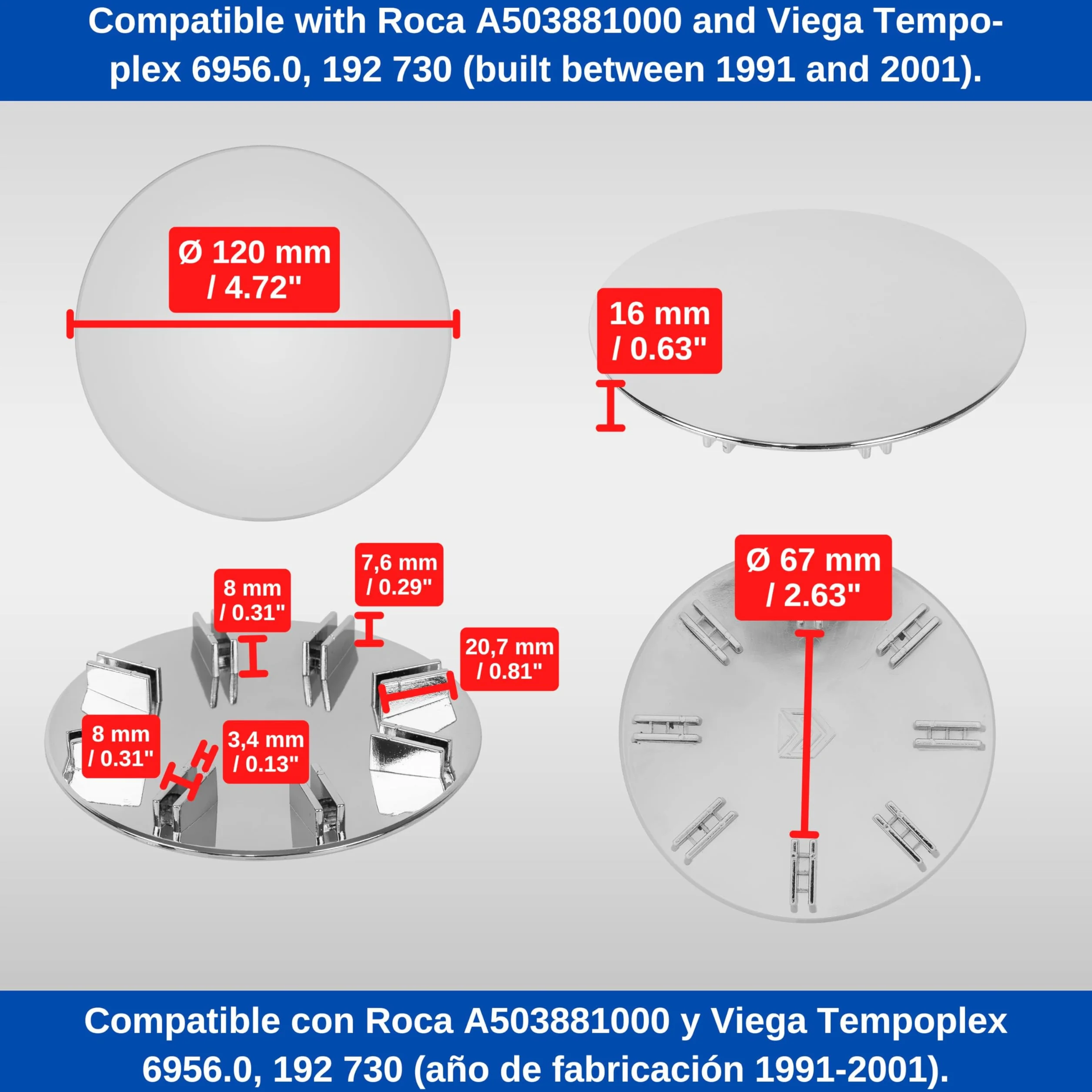 Your Day Mate Osłona odpływu prysznicowego, Ø 120 mm, kompatybilna ze starym zestawem odpływowym Viega Tempoplex i Roca, zamiennik modelu A503881000, 6956.0, 192 730, do brodzika prysznicowego