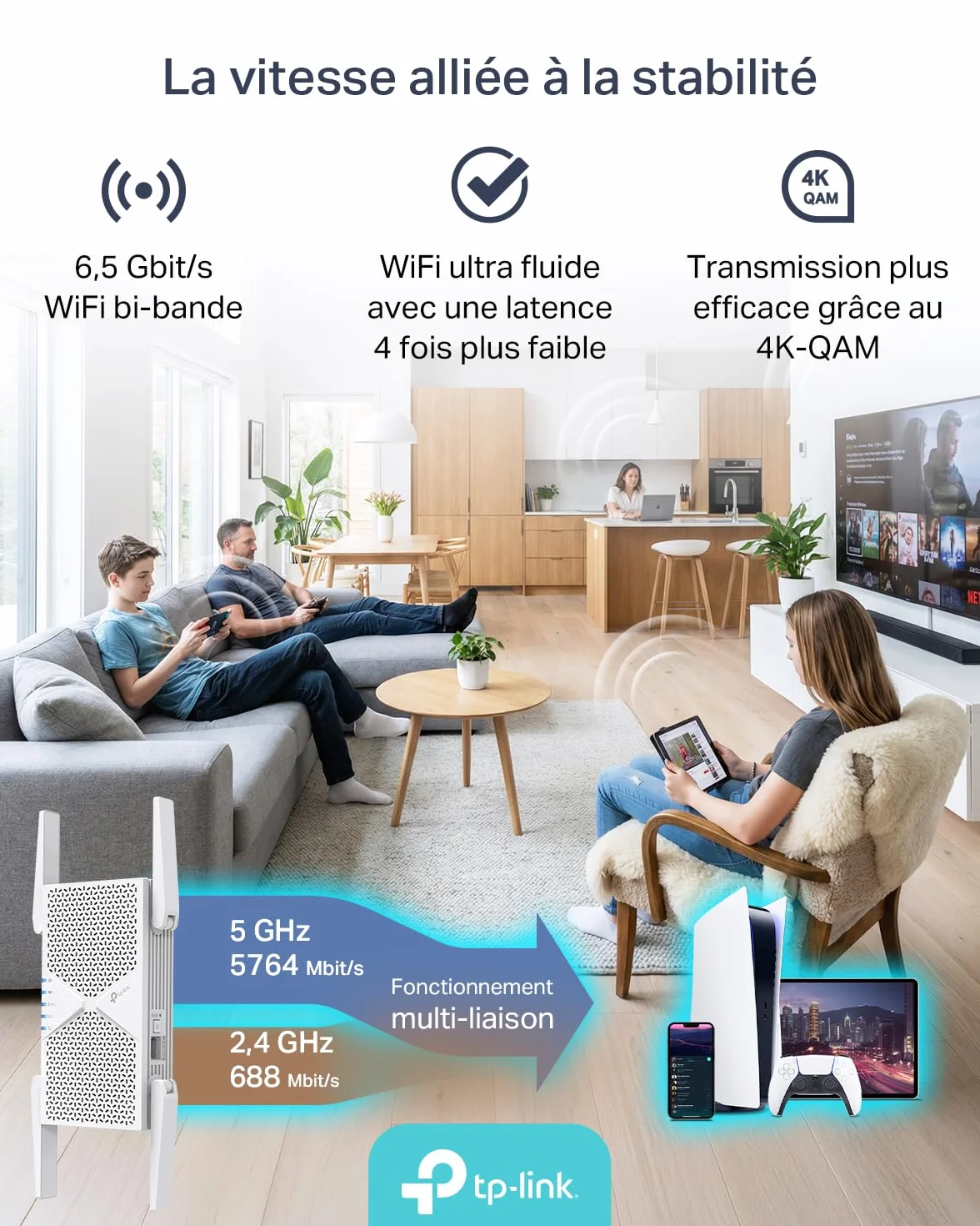 TP-Link RE405BE BE6500 Przedłużacz sygnału Wi-Fi 7 Dual Band 6,5 Gb/s 2,5 GbE EasyMesh