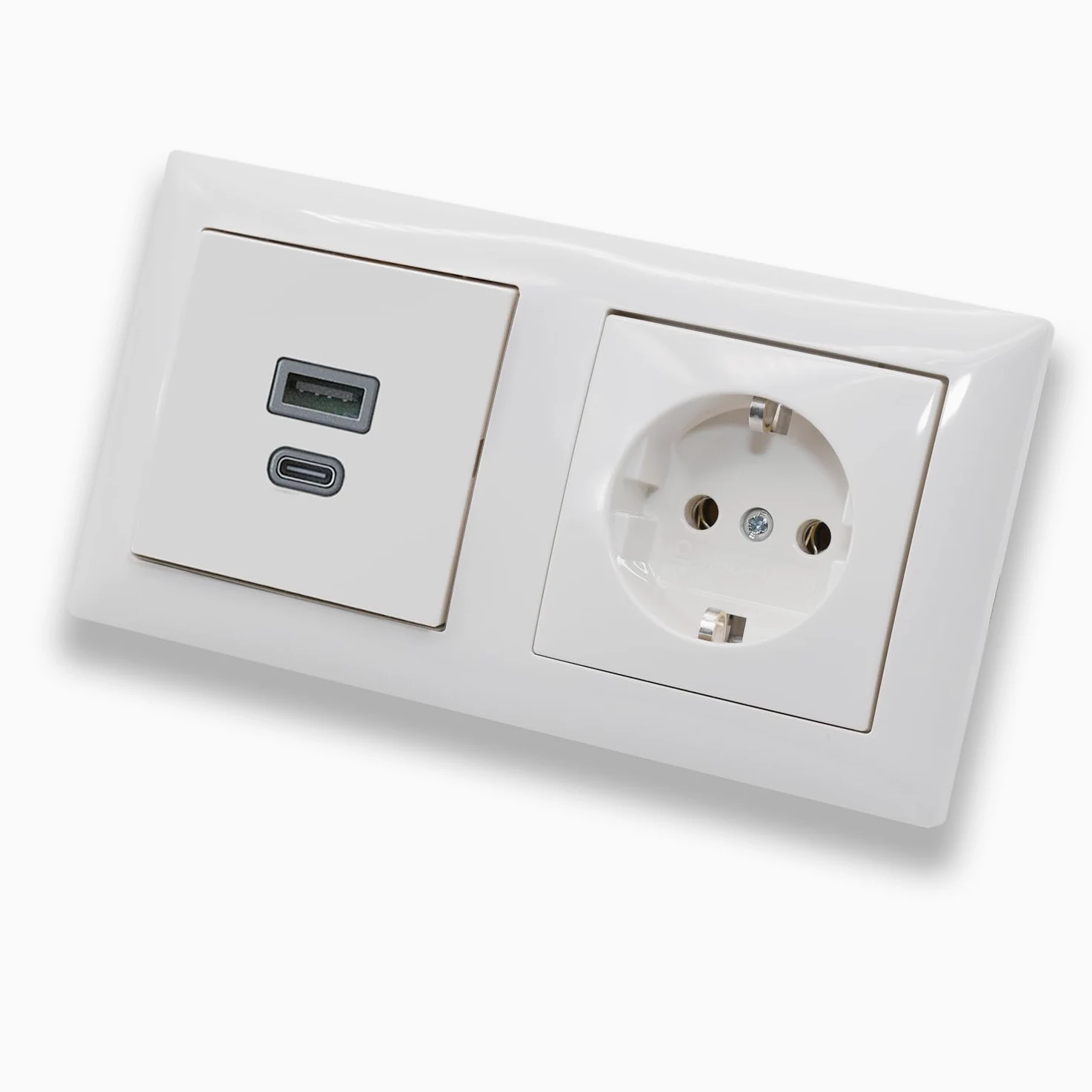 EBROM USB-C i USB-A podtynkowe gniazdko/ładowarka, moc 45 + 15 W – funkcja szybkiego ładowania urządzeń do noszenia, smartfonów i tabletów z gniazdem Busch 20EUC-914 w kolorze bieli alpejskiej