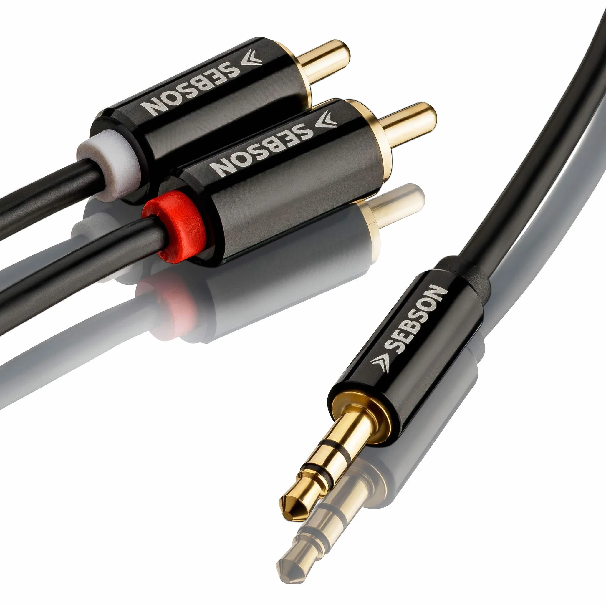SEBSON Kabel RCA 1m 1x Jack 3,5mm do 2x Chinch AUX Audio