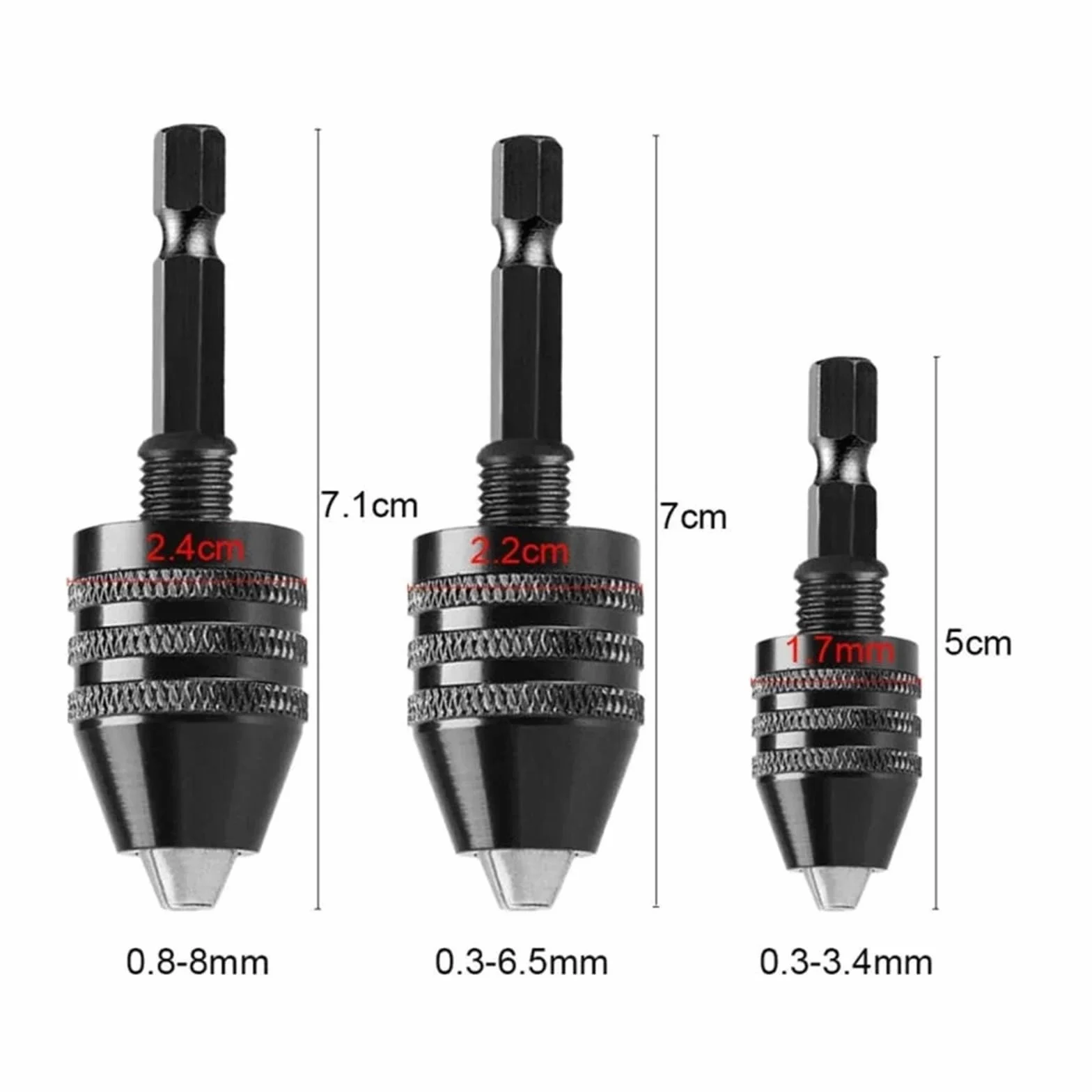 Minisamozaciskowy uchwyt wiertarski bezkluczowy 0,3-8 mm z chwytem sześciokątnym 1/4" do wkrętarek elektrycznych i wiertarek(0.3-3.4mm)