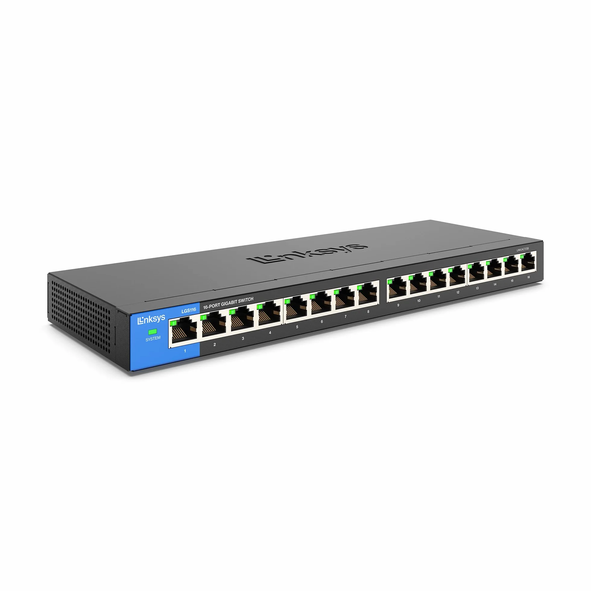 Linksys LGS116-EU 16-portowy gigabitowy niezarządzalny przełącznik sieciowy Ethernet, metalowa obudowa, Plug & Play