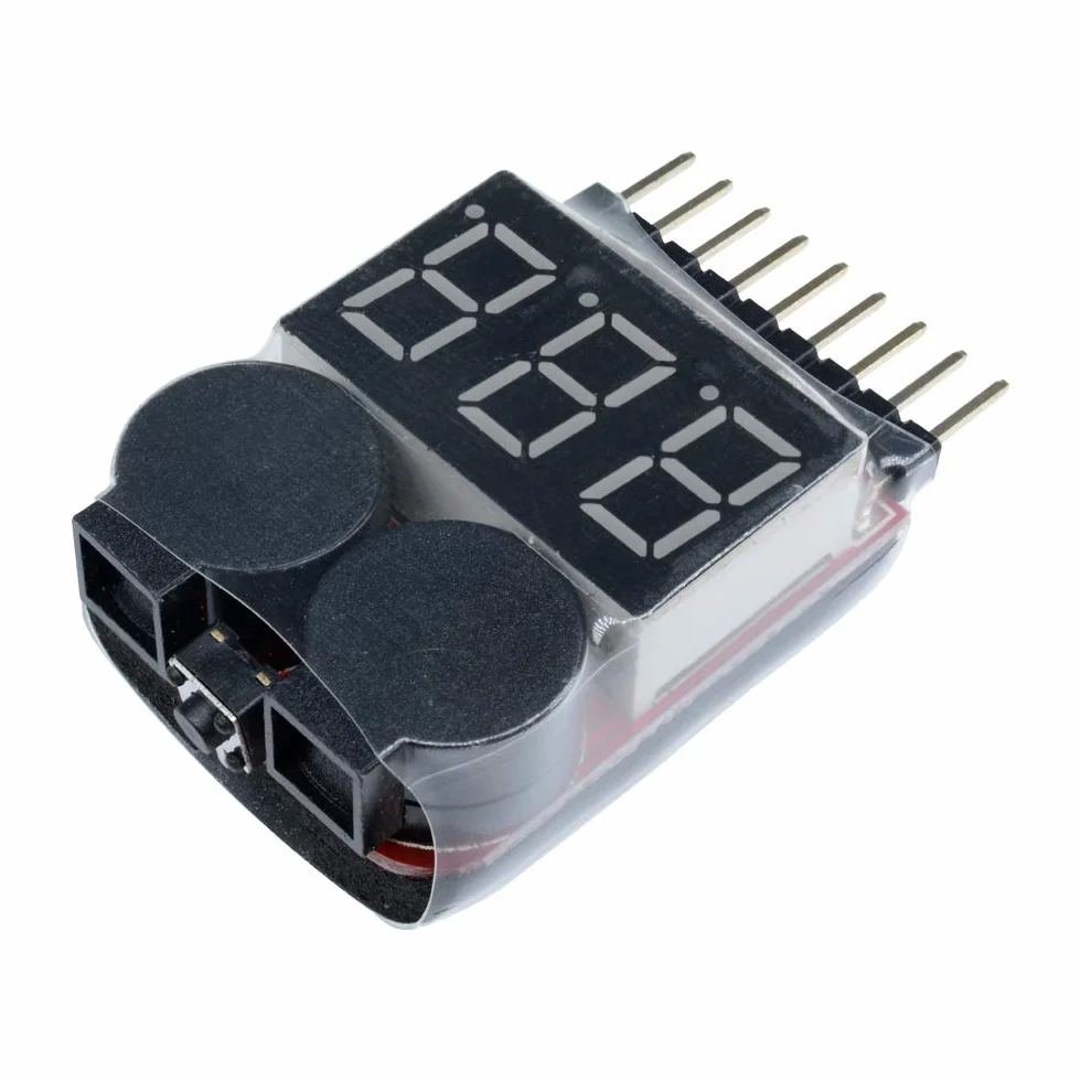 Tester baterii 1-8s Lipo Monitor niskiego napięcia z brzęczykiem alarmowym Kontroler napięcia LED 2 szt