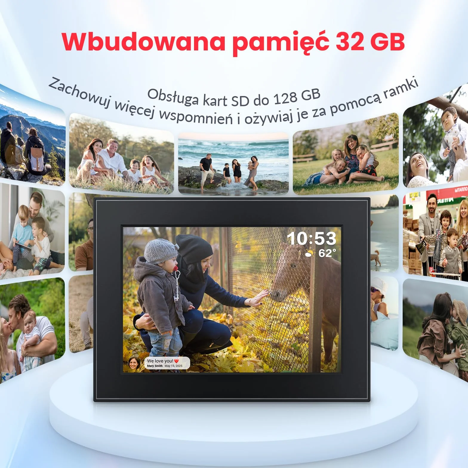 FRAMEO cyfrowa ramka na zdjęcia 32 GB, ekran dotykowy IPS 10,1", inteligentna cyfrowa ramka na zdjęcia, łatwa konfiguracja do udostępniania zdjęć lub filmów za pomocą