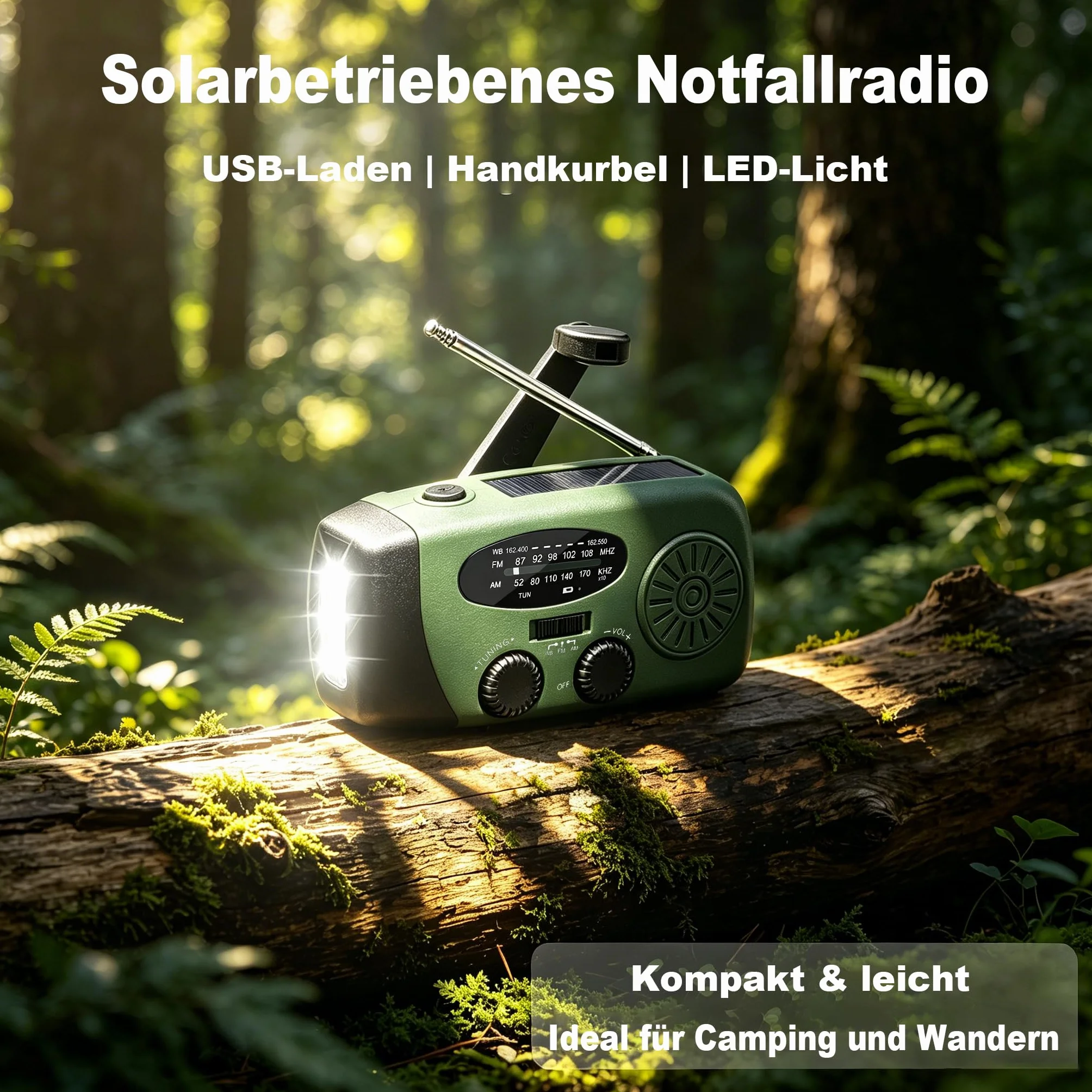 Słoneczne radio awaryjne AM/FM z latarką LED i ładowarką USB wodoodporne na kemping