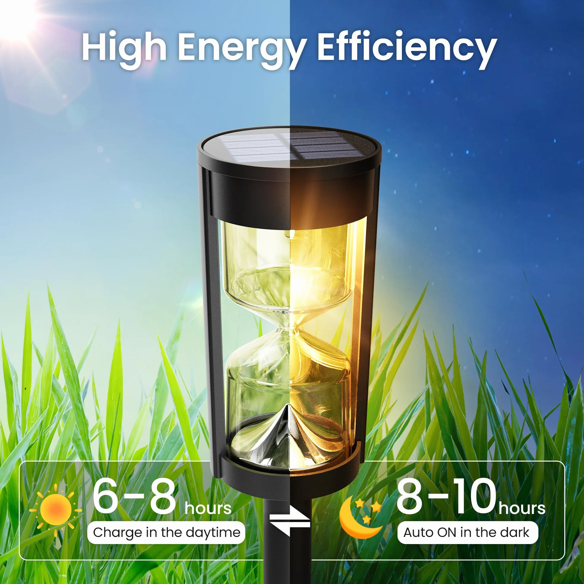 GIGALUMI Solarne lampy ogrodowe, wodoodporne lampy solarne w kształcie klepsydry, do ogrodu, na podwórko, taras, ścieżkę, dekoracji krajobrazu, ciepłe białe światło, 6 sztuk