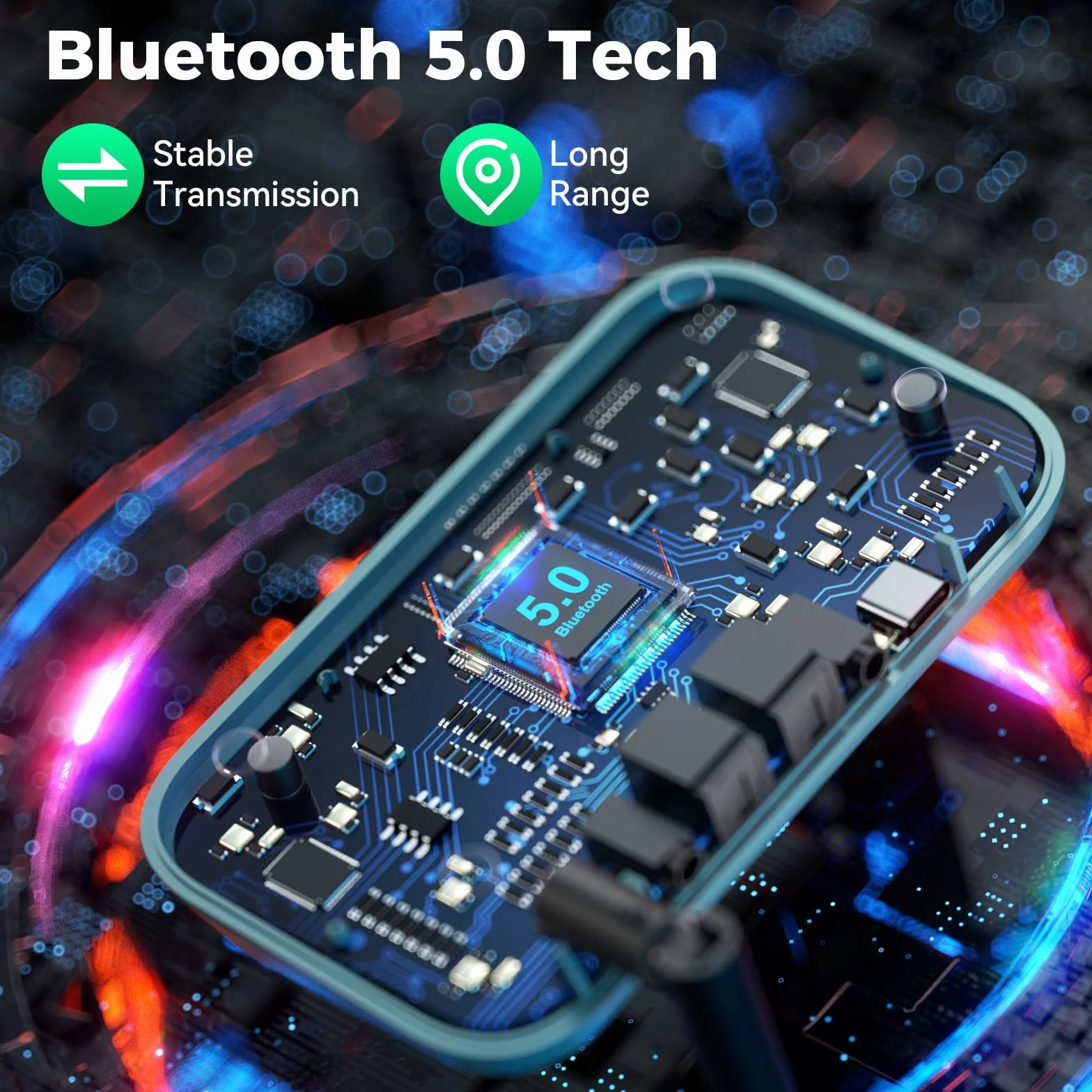 Adapter audio Bluetooth 5.0, SOOMFON Bluetooth nadajnik-odbiornik 3-w-1 do telewizora, stereo, słuchawek, głośników - nadajnik-odbiornik Bluetooth z ekranem, 3,5 mm Aux, RCA, kabel optyczny