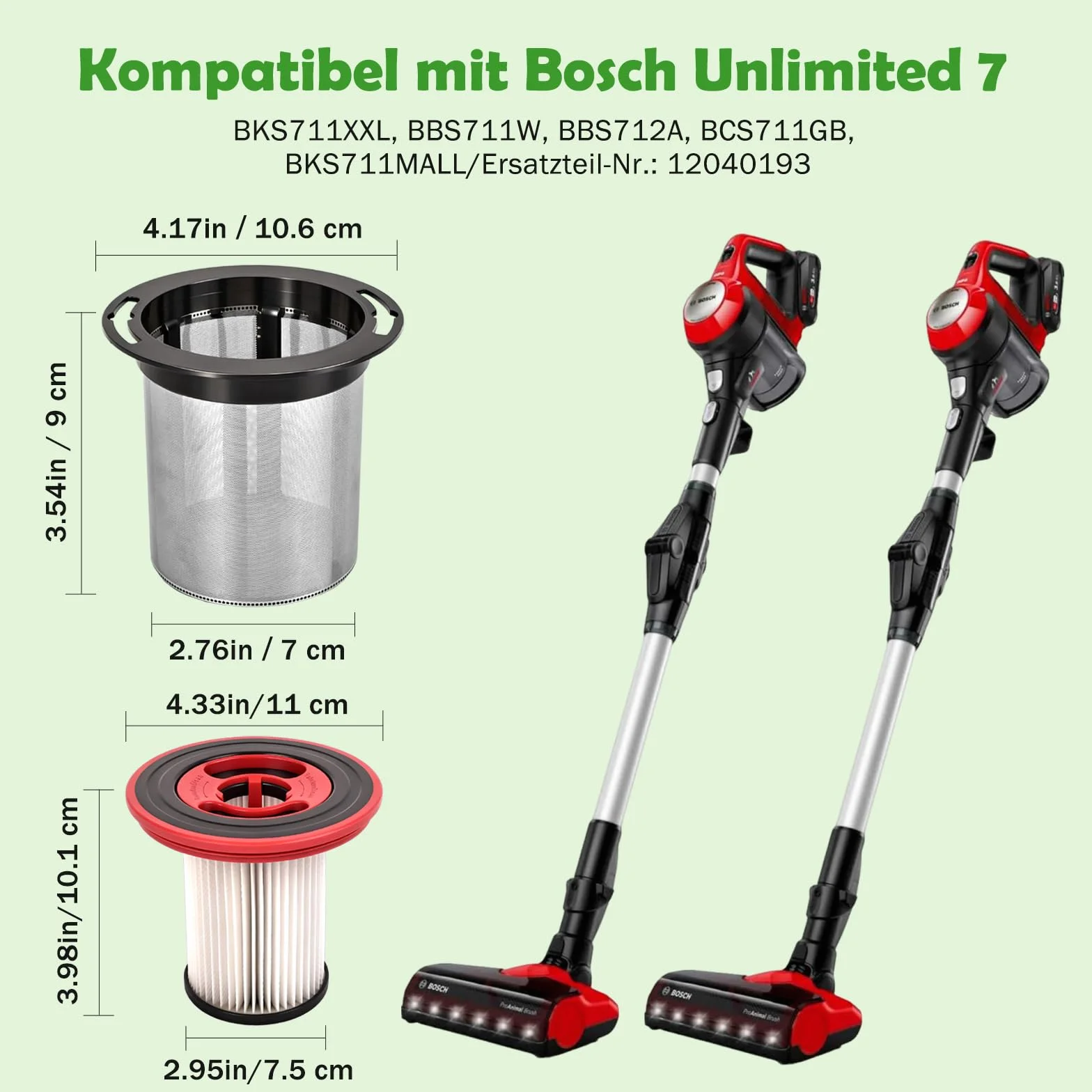 Filtr zapasowy do Bosch Unlimited 7, zmywalny filtr HEPA ze stali nierdzewnej, akcesoria i części zamienne do Bosch akumulatorowego odkurzacza BKS711XXL BBS711W BBS712A BCS711GB BKS711MALL