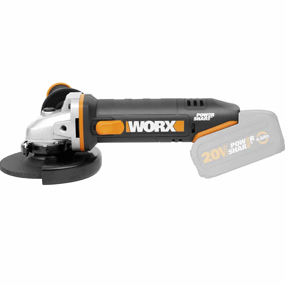 WORX WX803.9 Akumulatorowa Szlifierka Kątowa 20 V, Wydajna Szlifierka Kątowa o Średnicy Tarczy 125 mm, Bezpieczeństwo i Komfort, 2-Pozycyjny Regulowany Uchwyt, bez Akumulatora i Ładowarki