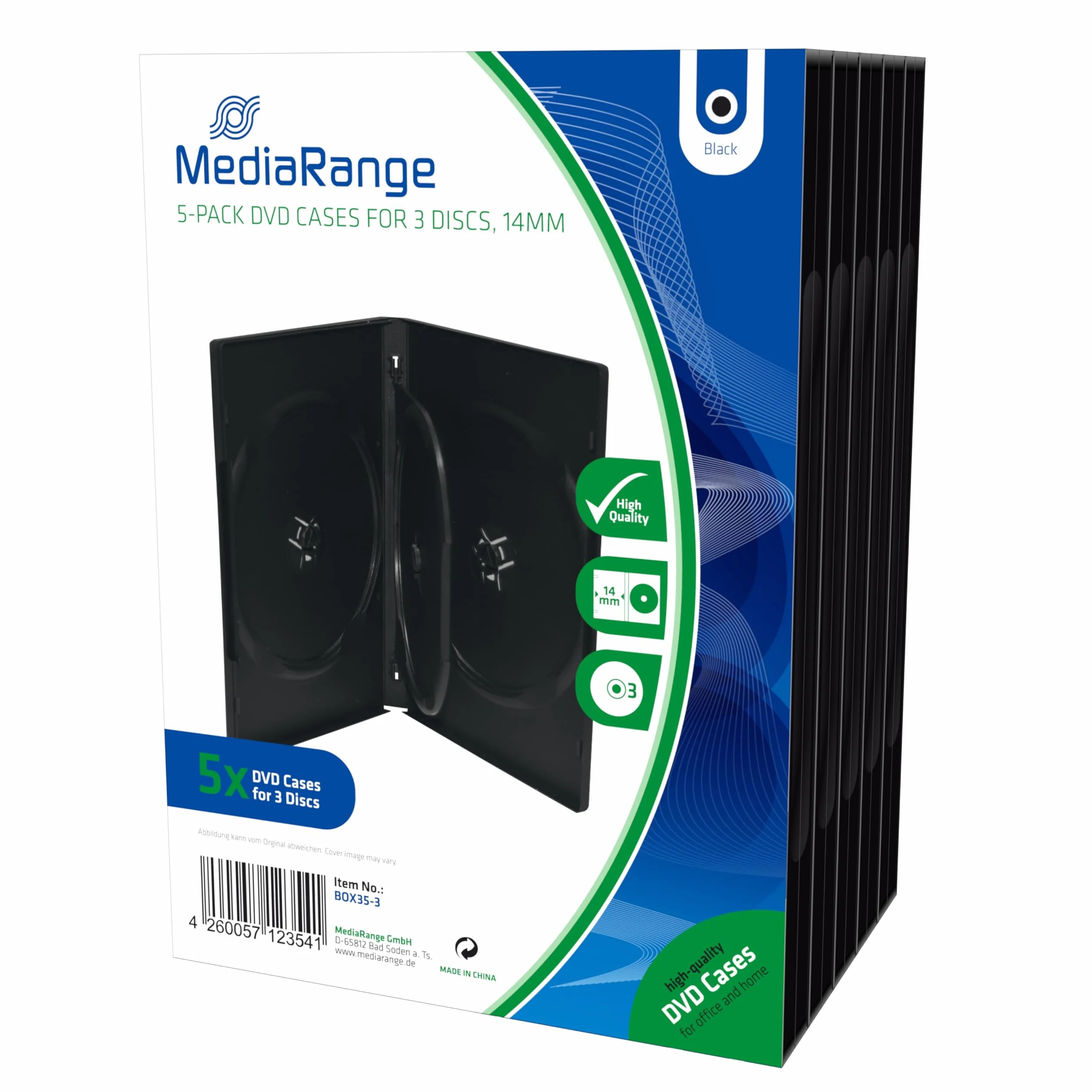 MediaRange Puste etui na płyty DVD 3 sztuk 14 mm czarne