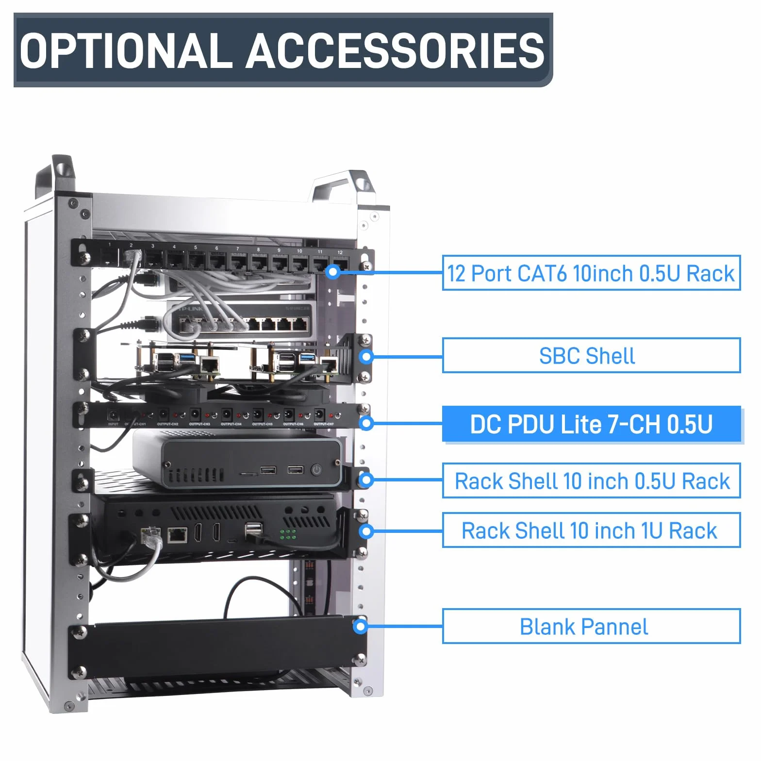GeeekPi 10-calowy rack PDU DC PDU Lite 7-CH 0.5U Rack-Mount Power Distribution Unit