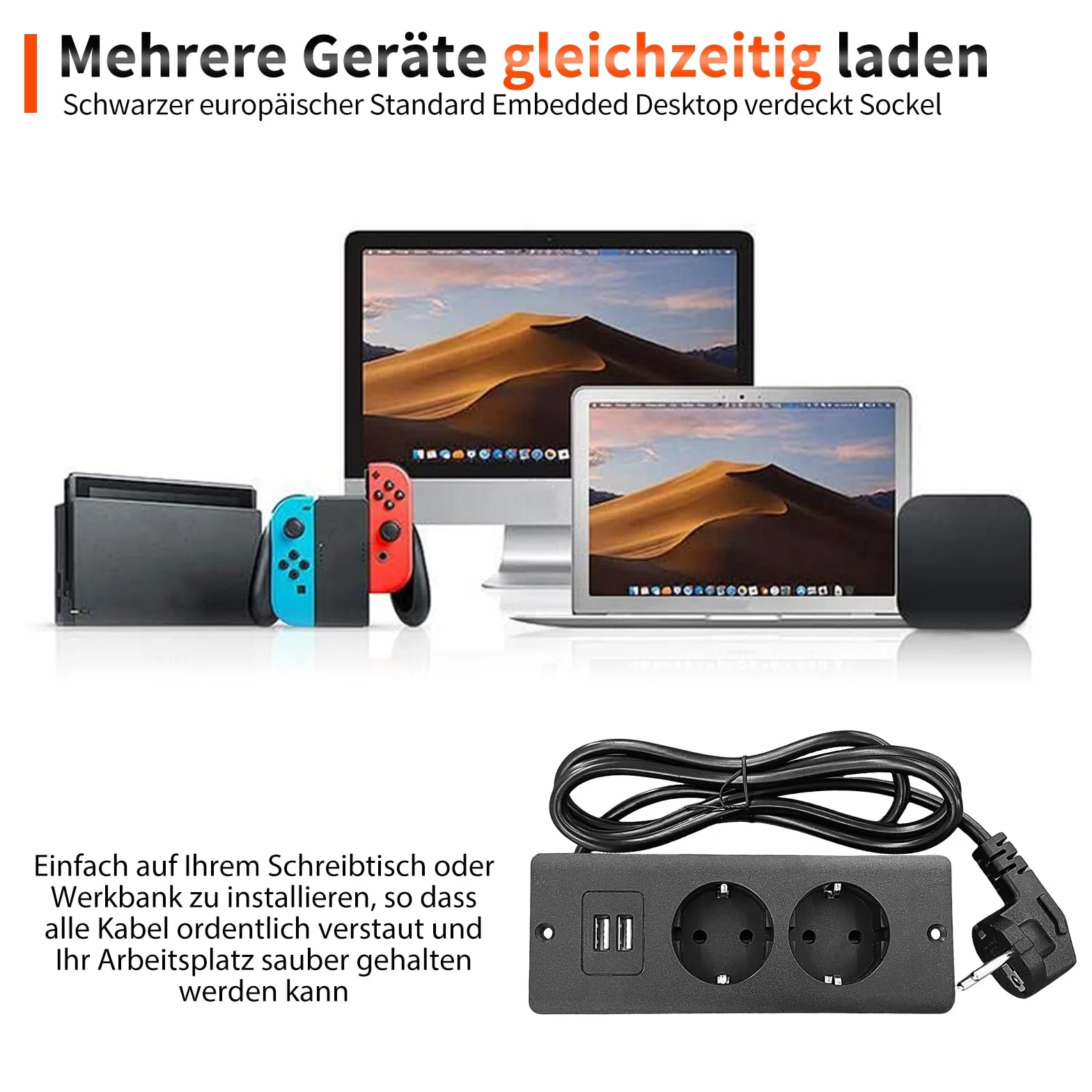 Wysuwane gniazdko elektryczne z 2 USB, listwa zasilająca do zabudowy, 2-drożna listwa zasilająca z kablem 1,6 m, blat stołu, wpuszczane gniazdko do zabudowy, gniazdko stołowe, do mebli lub powierzchni
