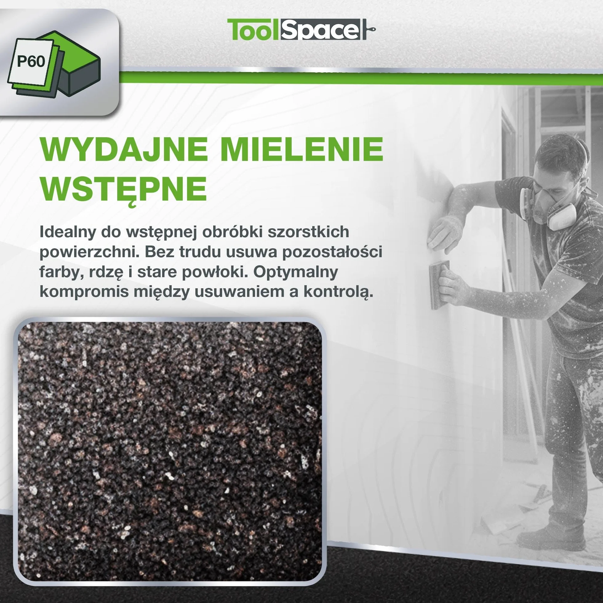 ToolSpace 6x Kostka ścierna Twarda gradacja 60 Gąbki Szlifierskie Set Gąbek Ściernych do Polerowania Ponowne Użycie Wysoka Trwałość Czyszczenia Wygładzenia Drewna Metalu Lakieru Tworzyw sztucznych