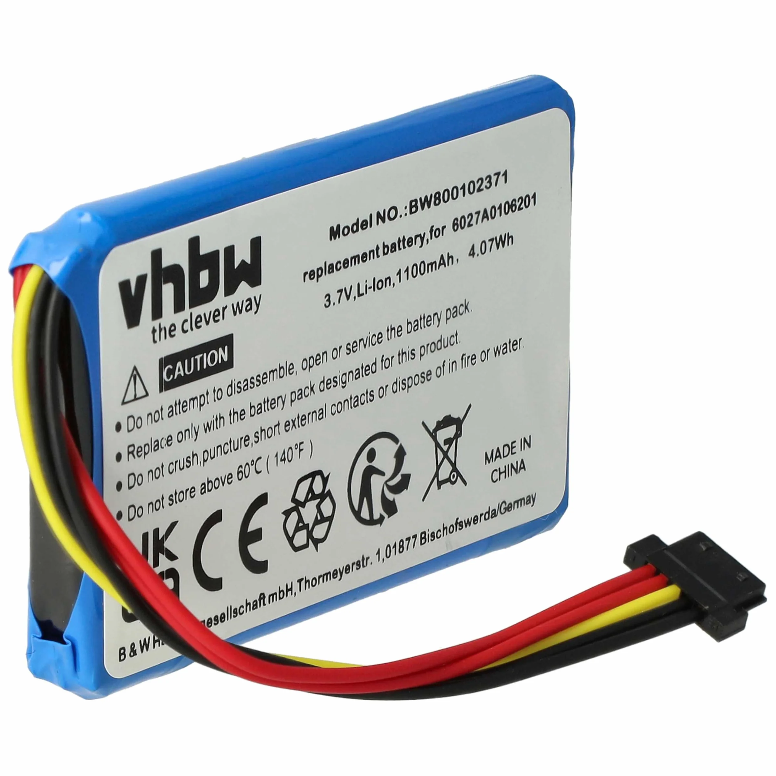 vhbw 1 x bateria kompatybilna z nawigacją Tomtom Go 6200, 6100, 6250, 4FL60 GPS Navigation Navi (1100 mAh, 3,7 V, litowo-jonowa)