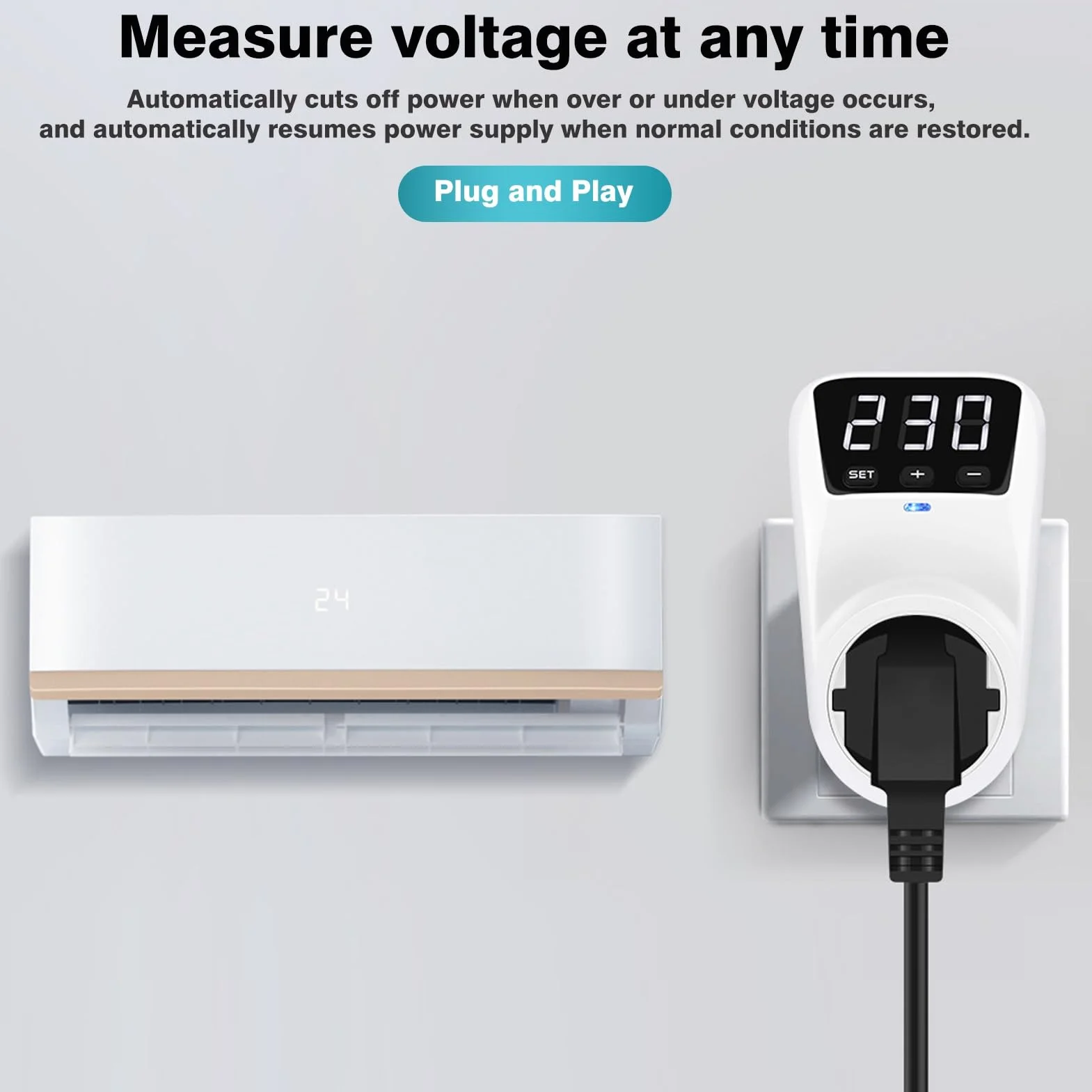 Jadeshay Zabezpieczenie przeciwprzepięciowe AC230V 16A Automatyczna ochrona przed napięciem Gniazdo stabilizatora napięcia Wtyczka UE