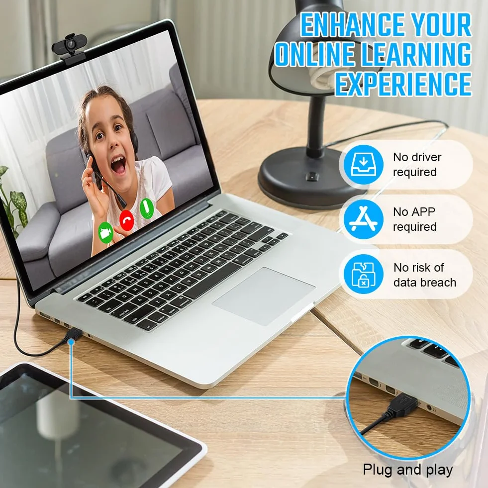 OFFCUP Kamera internetowa HD 1080P z mikrofonem, osłoną prywatności, USB Plug and Play, szerokokątna do komputera