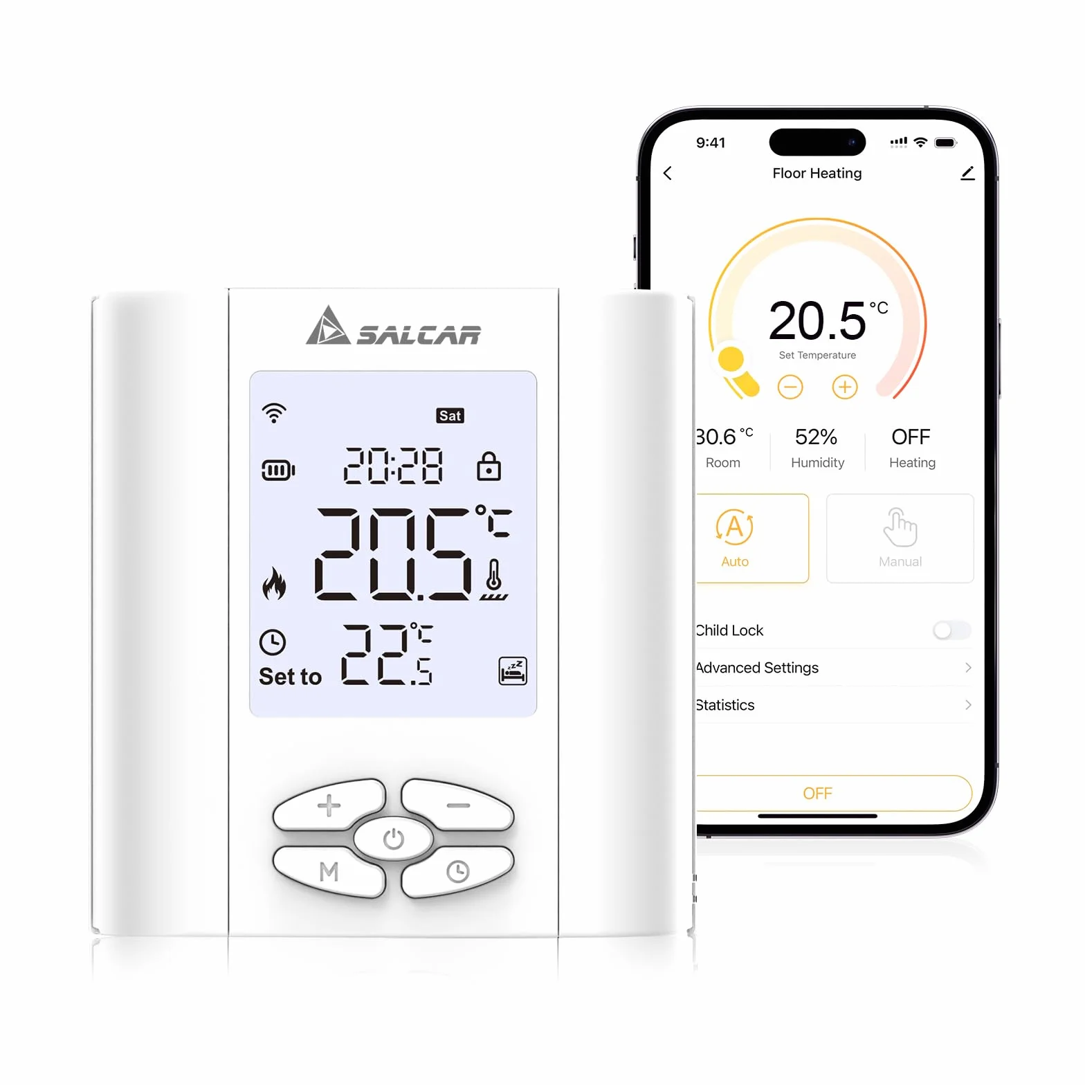 SALCAR Termostat sieciowy WiFi do kotła gazowego/ogrzewania podłogowego z wodą, programowalny z wilgotnością, kompatybilny z Amazon Alexa i Google Home, głowica termostatyczna Tuya