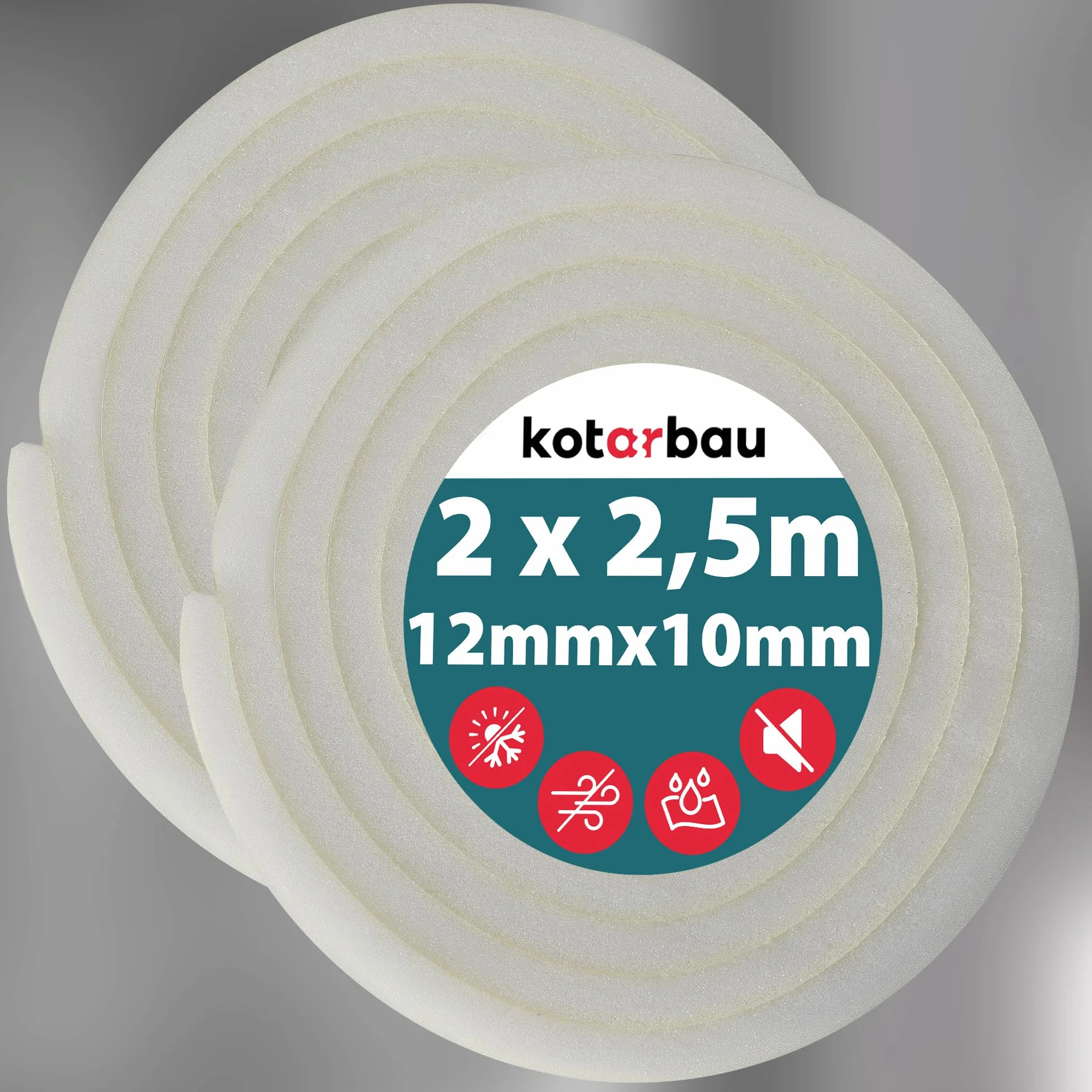 KOTARBAU® 2 szt. taśmy uszczelniającej piankowej 10x12 mm x 2,5 m grubości PU3 Taśma uszczelniająca do okien samoprzylepna Taśma uszczelniająca do drzwi samoprzylepna Uszczelka okienna s