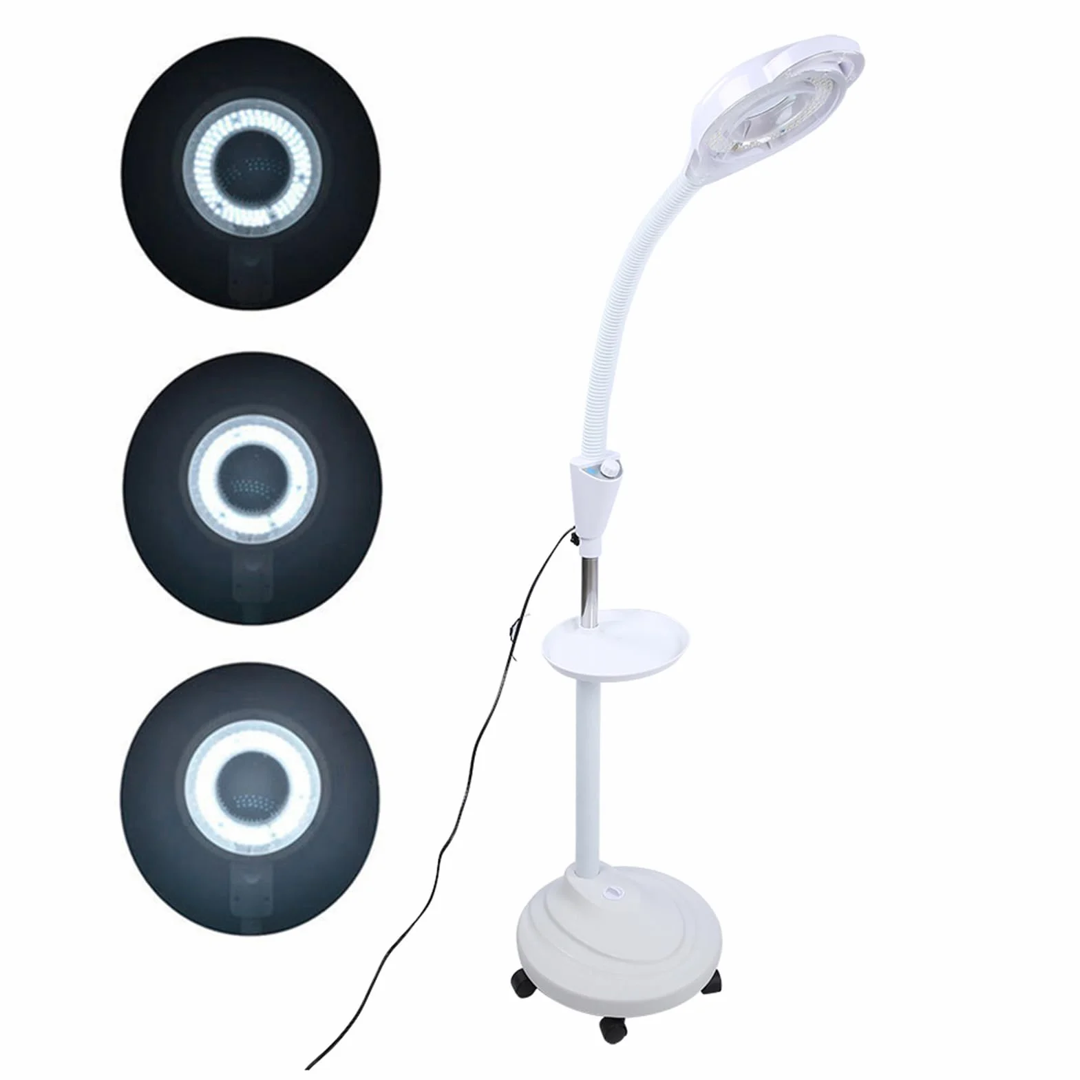 Lampa do tatuażu LED, 8-krotnie powiększająca lampa podłogowa z regulowaną wysokością, 120 kulek lampy, obrót o 360 °, 5 kół wielokierunkowych, salonowe zimne światło do