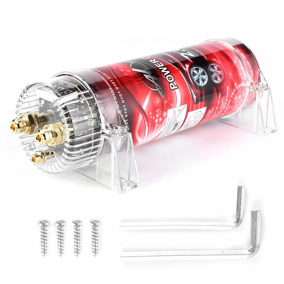 Car Audio kondensator odpowiedni do systemów do 2000 W, 2 stop aluminium + ABS Car Audio elektryczny kondensator mocy, wzmacniacz Vol Regulator