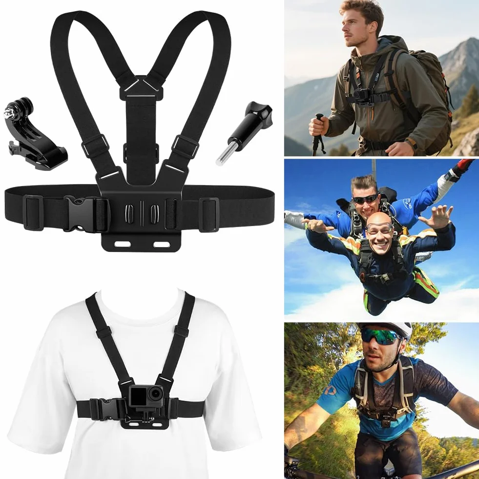 Zestaw do kamery sportowej, pas piersiowy, akcesoria do kamery sportowej, pas piersiowy, opaska na czoło, pasek na głowę, pasek na głowę, kompatybilny z GoPro Hero DJI Osmo itp