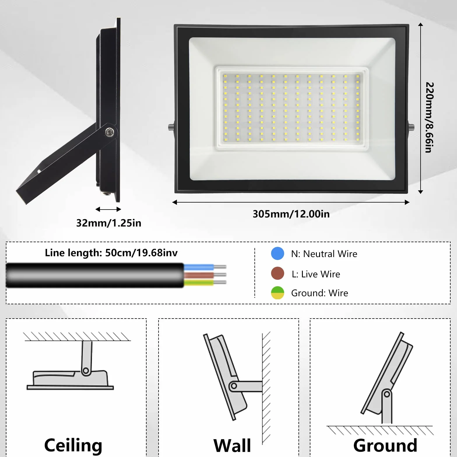 loyal Reflektor LED, 150 W, 8 sztuk, 15000 lm, ciepła biel, 3000 K, super jasny zewnętrzny reflektor LED, IP65, wodoodporne szkło hartowane, oświetlenie garażowe, do wejścia, patio, kwadratu, fabryki