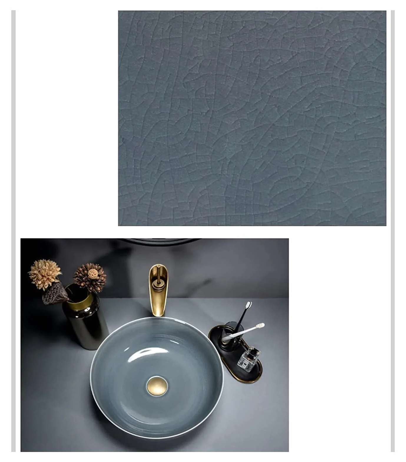 Ceramiczna Umywalka Łazienkowa, Umywalka Nablatowa, Szara, Okrągła, Ceramiczna Umywalka Nablatowa, Gładka, 42 * 42 * 14 Cm, Umywalka W Stylu Minimalistycznym