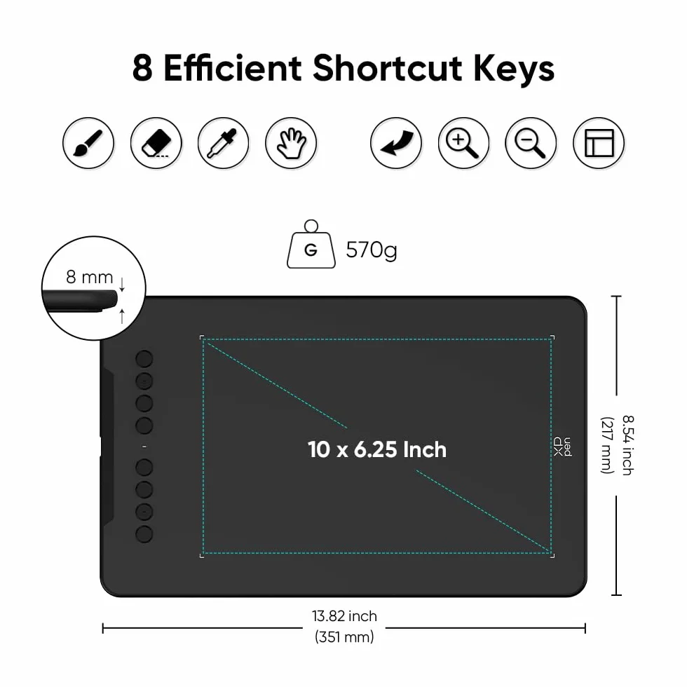XP-PEN Deco 01 V2 Tablet graficzny 8 klawiszy skrótu rysik pasywny 8192 poziomów nacisku Windows Mac Android