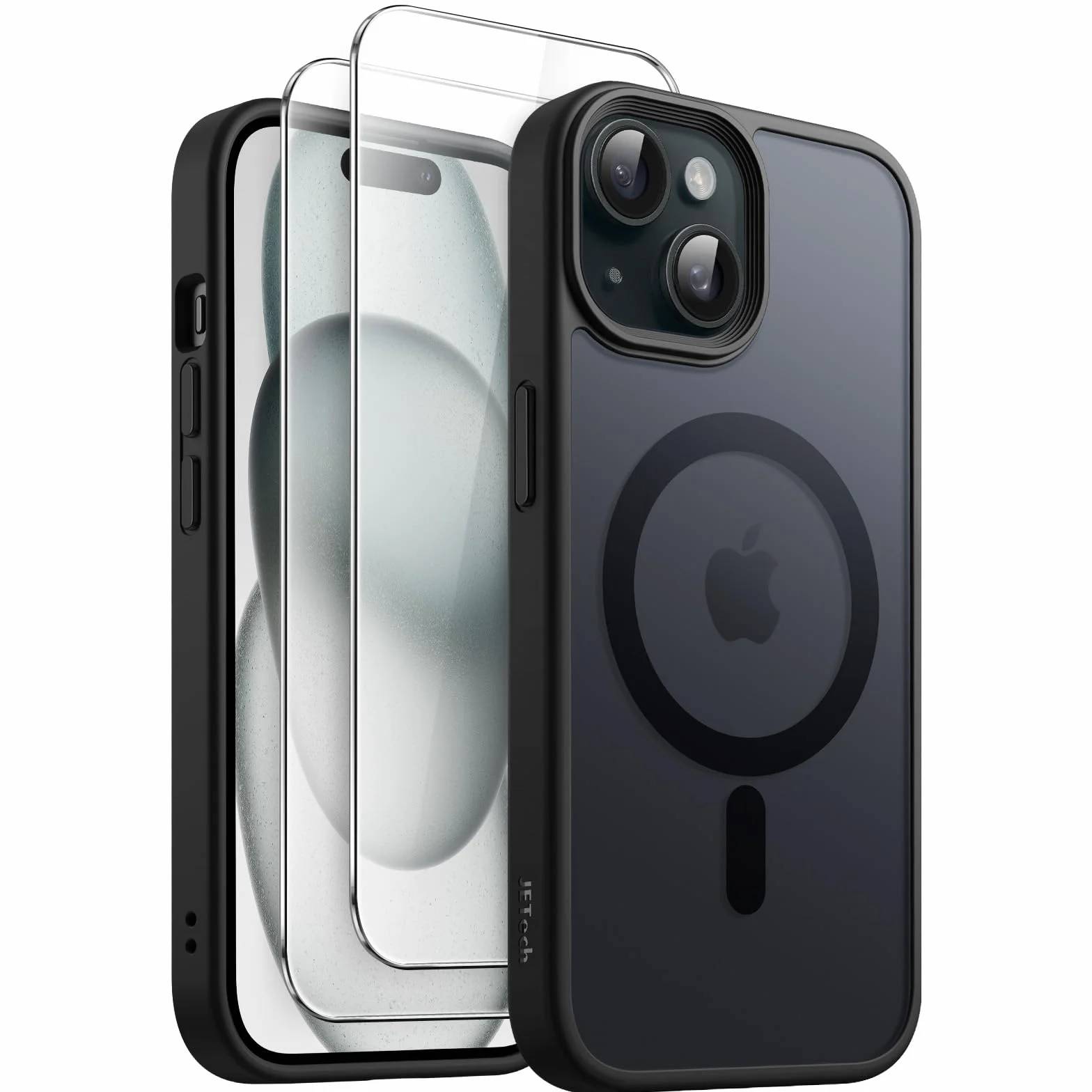 JETech Etui Magnetyczne 3 w 1 iPhone 15 6,1 Cala Szkło Hartowane MagSafe Czarny