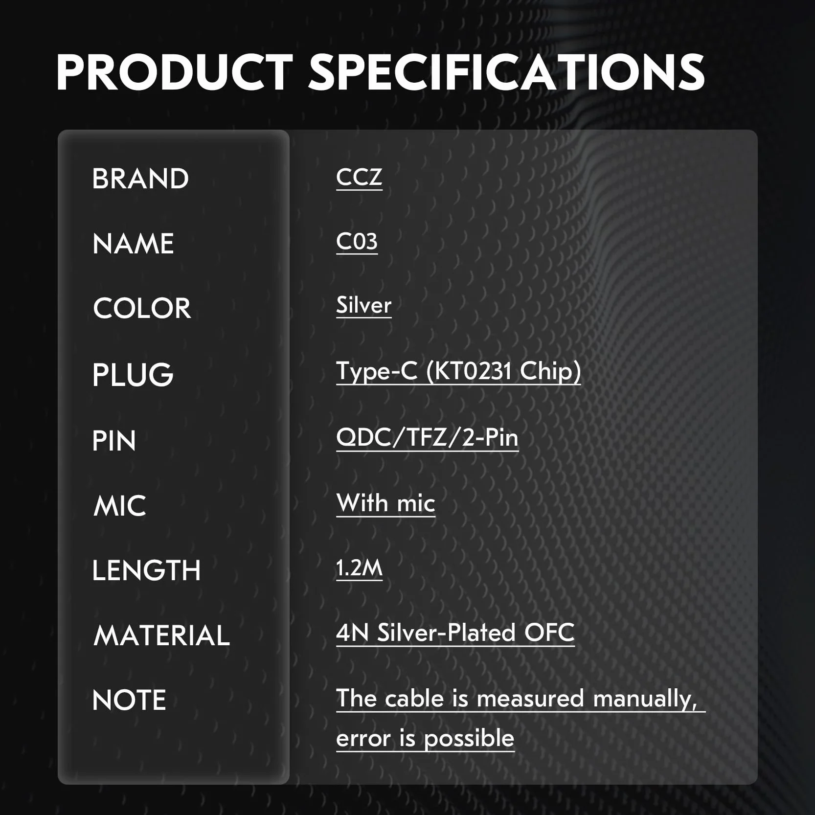 CCZ C03 kabel USB-C IEM z mikrofonem 4N posrebrzany OFC QDC Pin DAC Chip 120 cm In-Ear Monitor kabel do KZ ZSN PRO X, ZS10 PRO, ZS10 PRO X, ZS12 PRO X, EDX PRO, Castor, KBEAR Storm