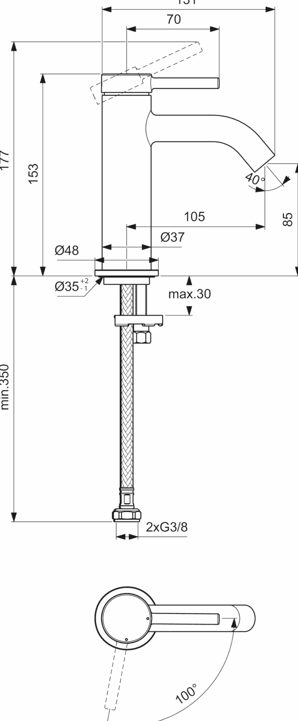 Ideal Standard Ceraline bateria umywalkowa z wkładem FirmaFlow, bez drążka sterującego, system BlueStart, Easyfix, chromowany