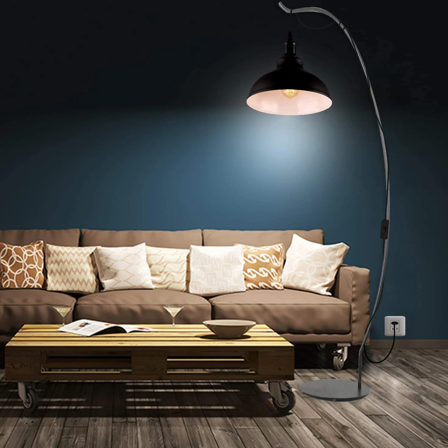Lampa wisząca z wtyczką, lampa wisząca w stylu vintage, ściemniana, czarna, metalowa, gwint E27, z kablem 4,5 m i przełącznikiem ściemniacza, do użytku na zewnątrz i wewnątrz, do ogrodu, na balkon
