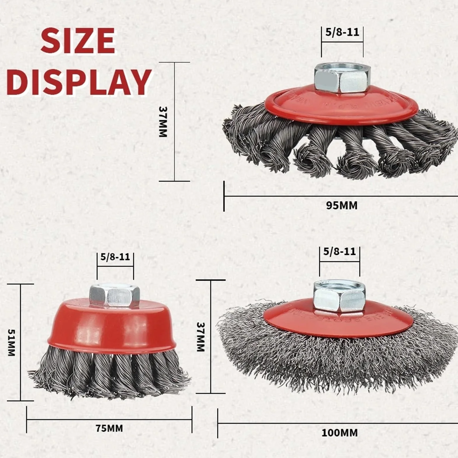 Szczotki metalowe, tarcze miseczkowe, Zestaw szczotek garnkowych do kół ze stali węglowej, 4 cale, 5/8-11 cali i M14, 6 szt(6pcs,M14)