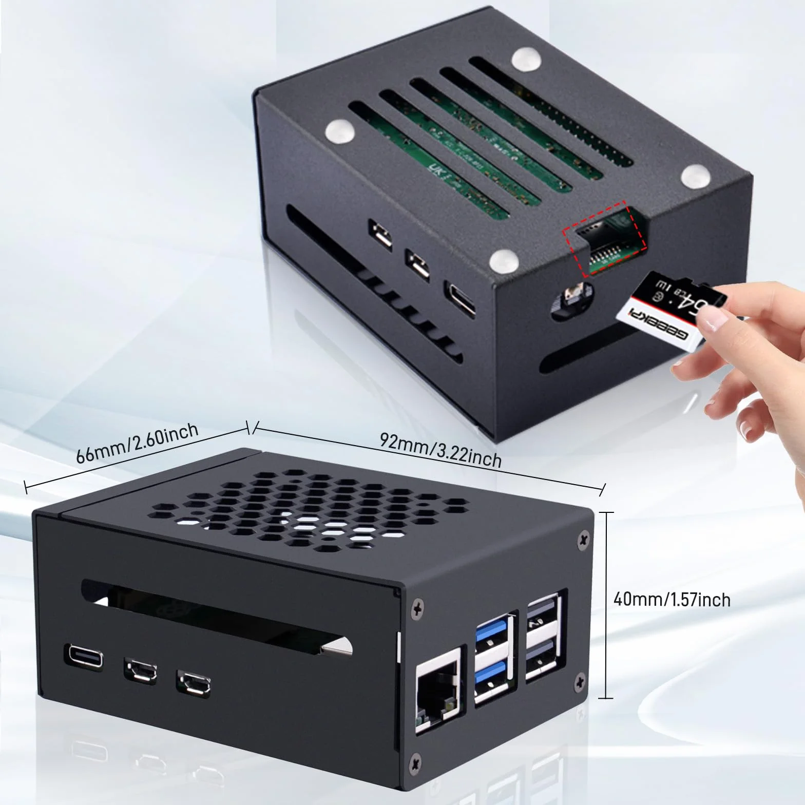 GeeekPi Metalowa obudowa do Raspberry Pi 5, obsługa PCIe M.2 NVMe SSD Shield Top X1001 / X1003 / X1000 / N04 / N05 i Active Cooler