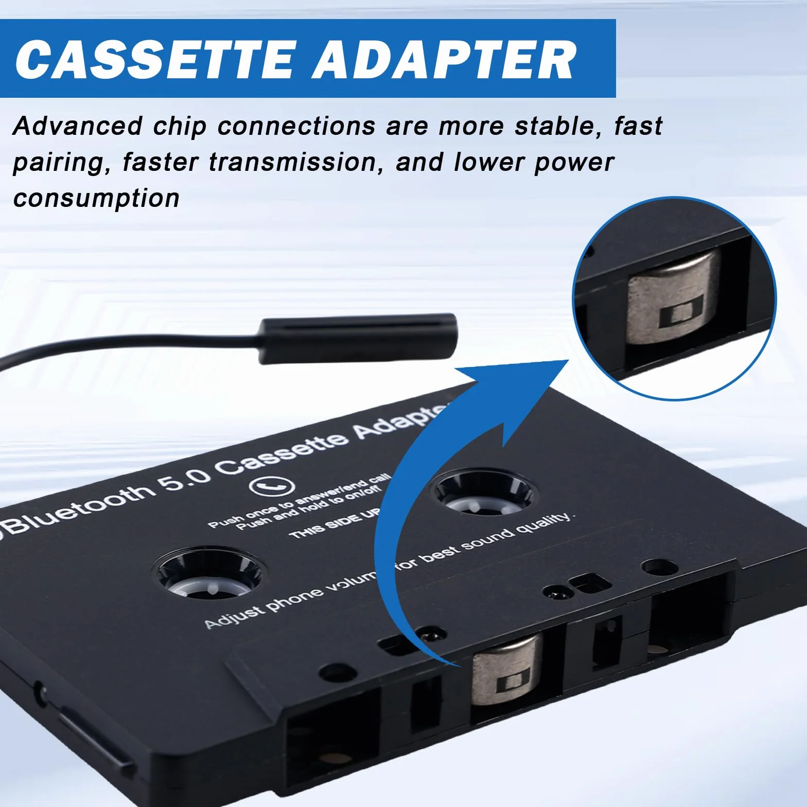 Sporgo Adapter kaset do radia samochodowego: Bluetooth 5.0 do odbiornika AUX, adapter samochodowy AUX, czarny