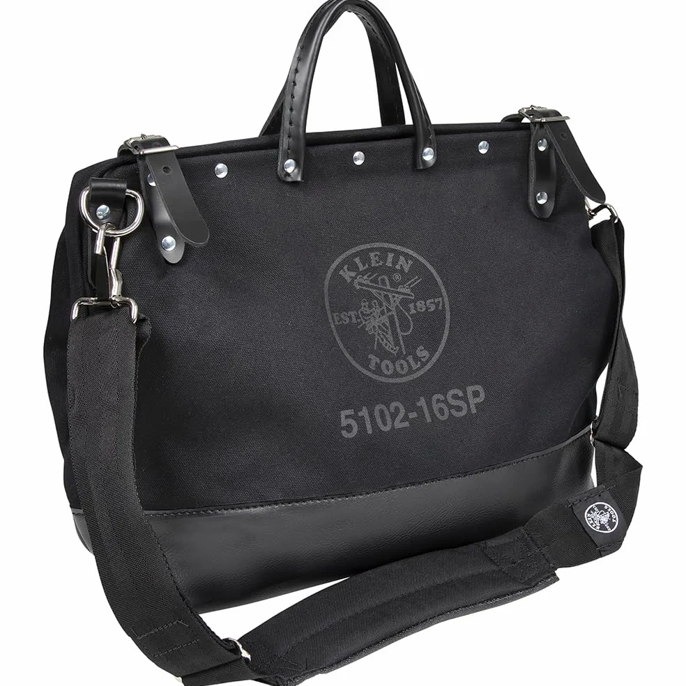 Klein Tools 510216SPBLK torba na narzędzia, duża, 40,6 cm, torba na narzędzia Deluxe Canvas i organizer z 13 kieszeniami i paskiem na ramię, czarna