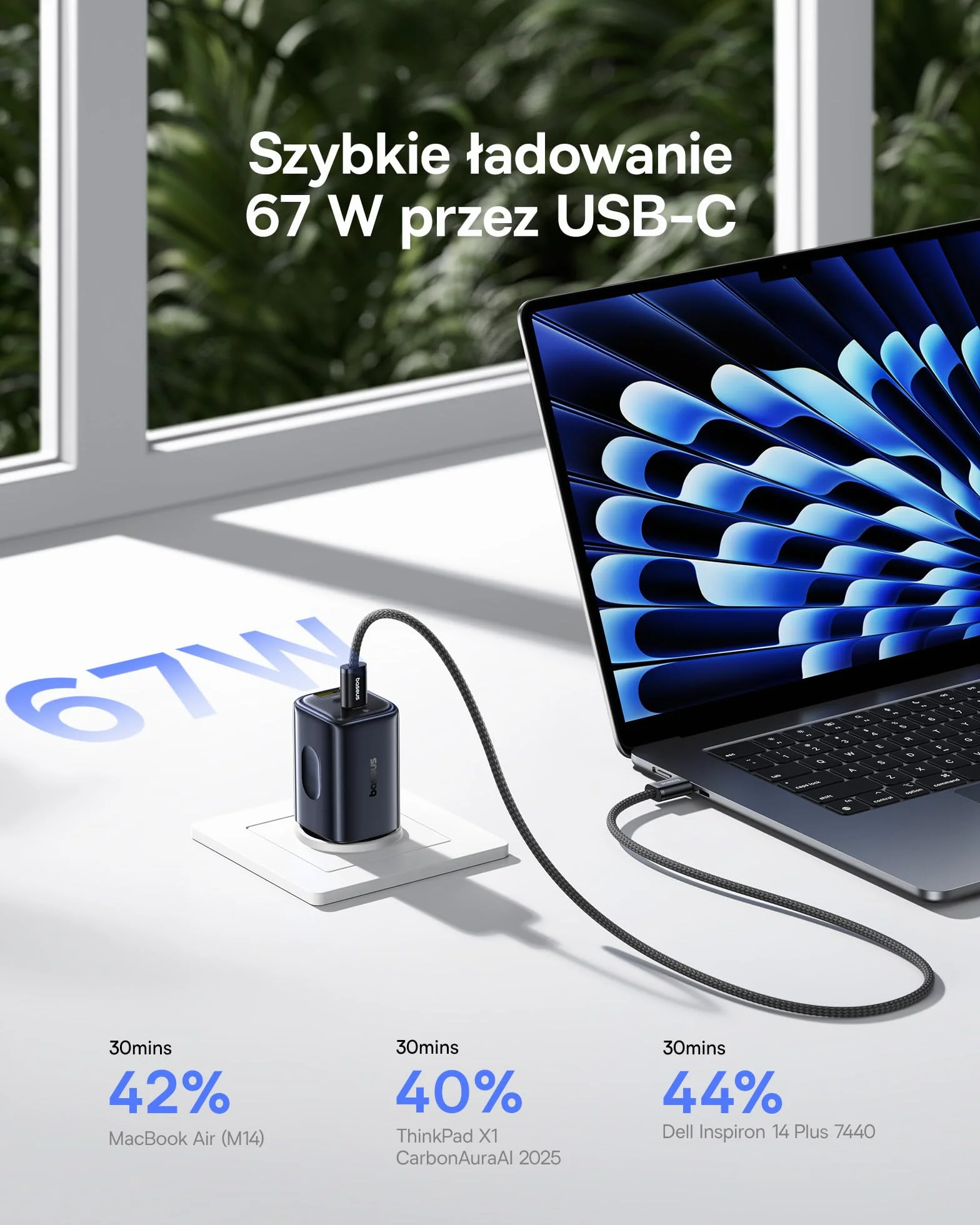 Baseus Picogo Ładowarka USB C 67W GaN 3 Porty PD PPS