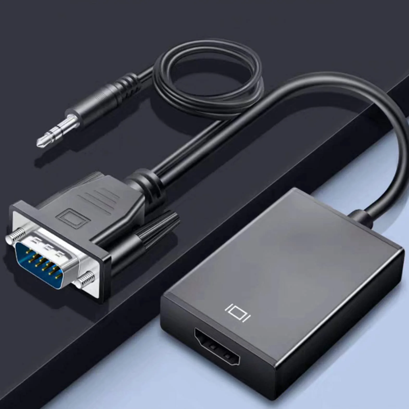 Konwerter VGA na HDMI 1080p Full HD, Adapter VGA USB z Kablem Dźwiękowym 3,5 mm do Monitora PC TV