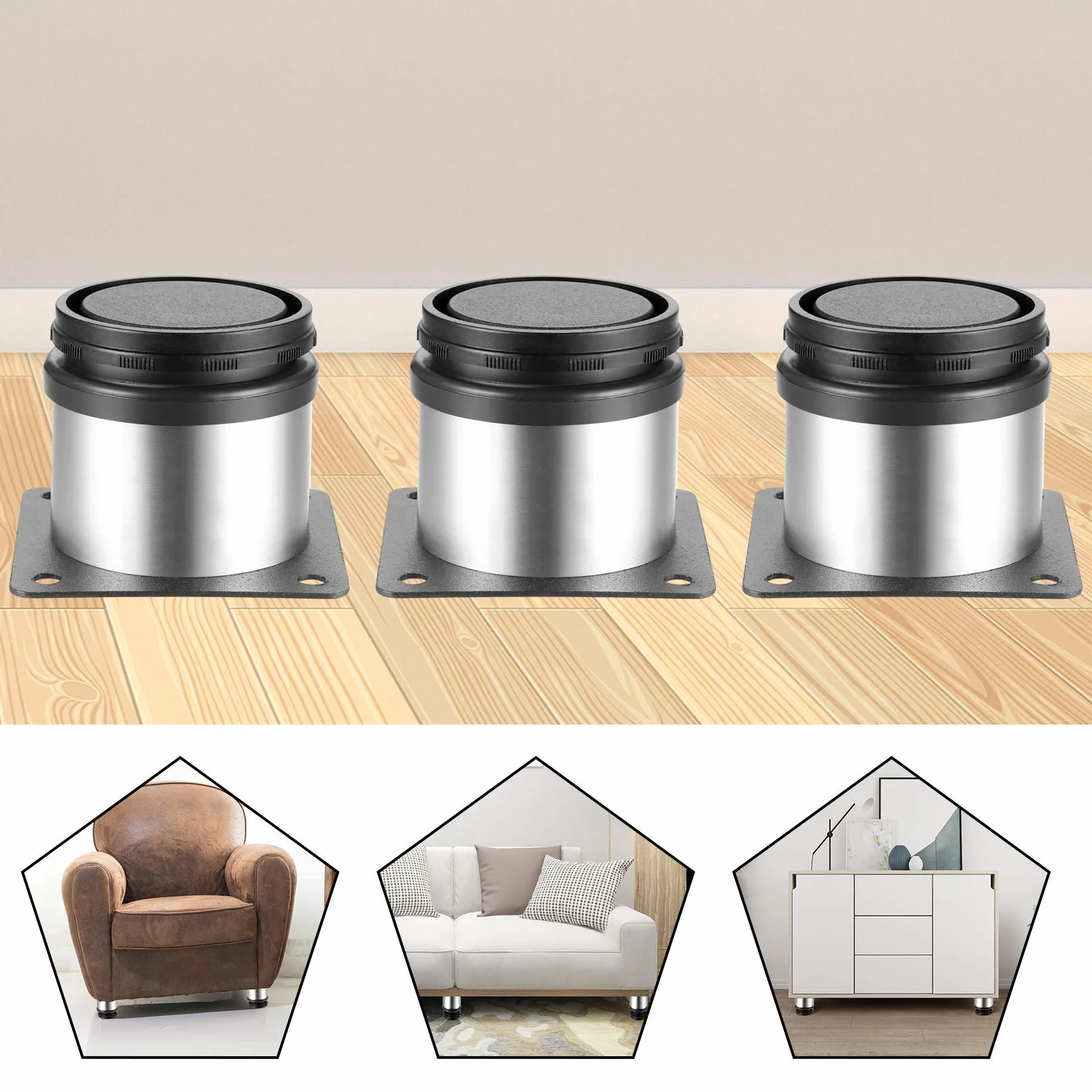HAOCHEN 4 Regulowane Nogi do Mebli, 50x50 mm Nogi Stołowe, Nogi do Szafek, Metalowe Nogi, Nogi do Mebli, Kuchni, Biurka, Stal Nierdzewna, 50cm, W zestawie śruby