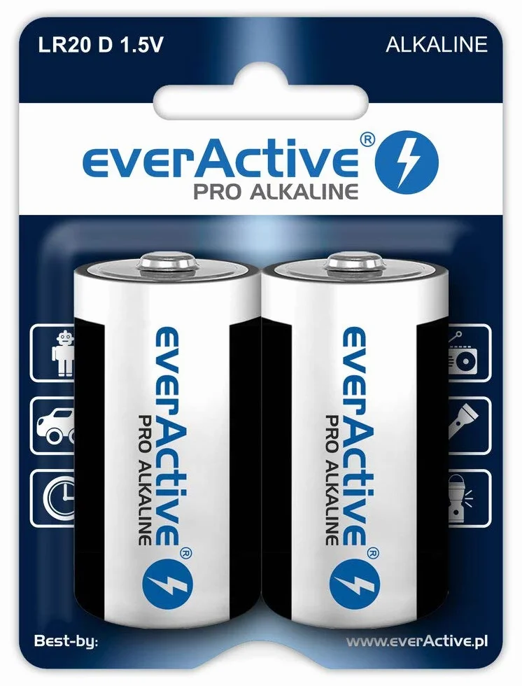 Everactive Pro Alkaline D LR20 Zestaw Baterii Alkalicznych 2 Sztuki