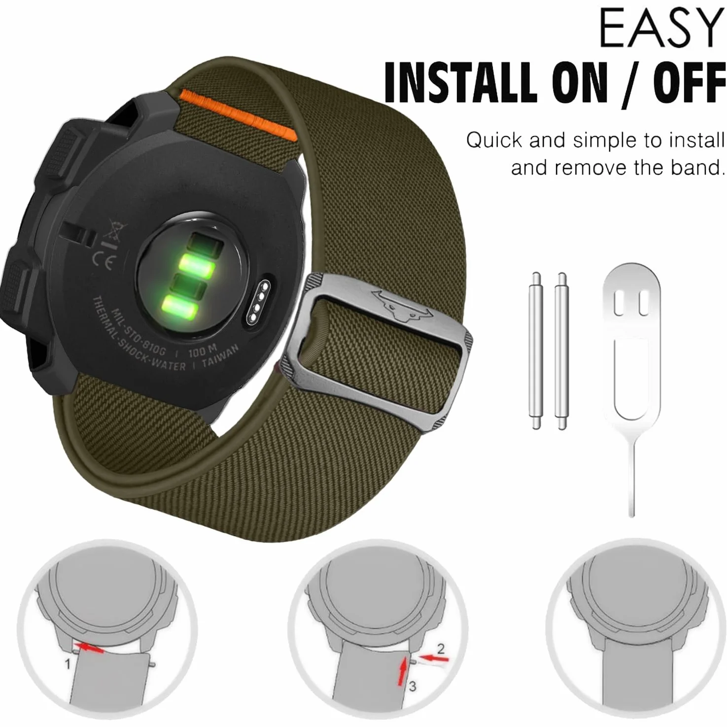 YOOSIDE Elastyczny nylonowy pasek do zegarka Garmin Instinct 3 45 mm / Instinct E 45 mm