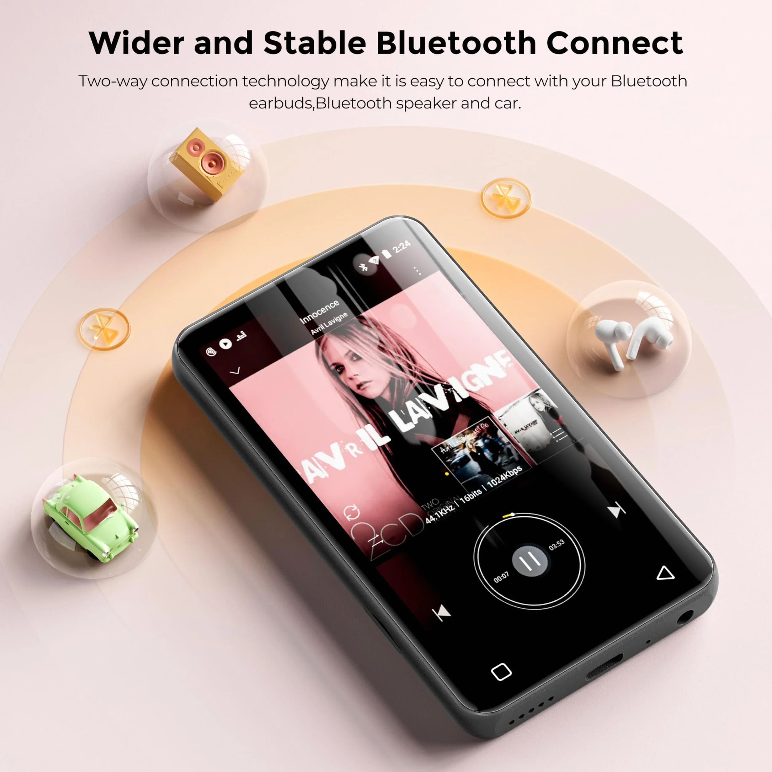 Innioasis Odtwarzacz MP3 160 GB Bluetooth WiFi Android Spotify Amazon Music Pandora APP Store Pełny Ekran Dotykowy 10.2 cm Audible