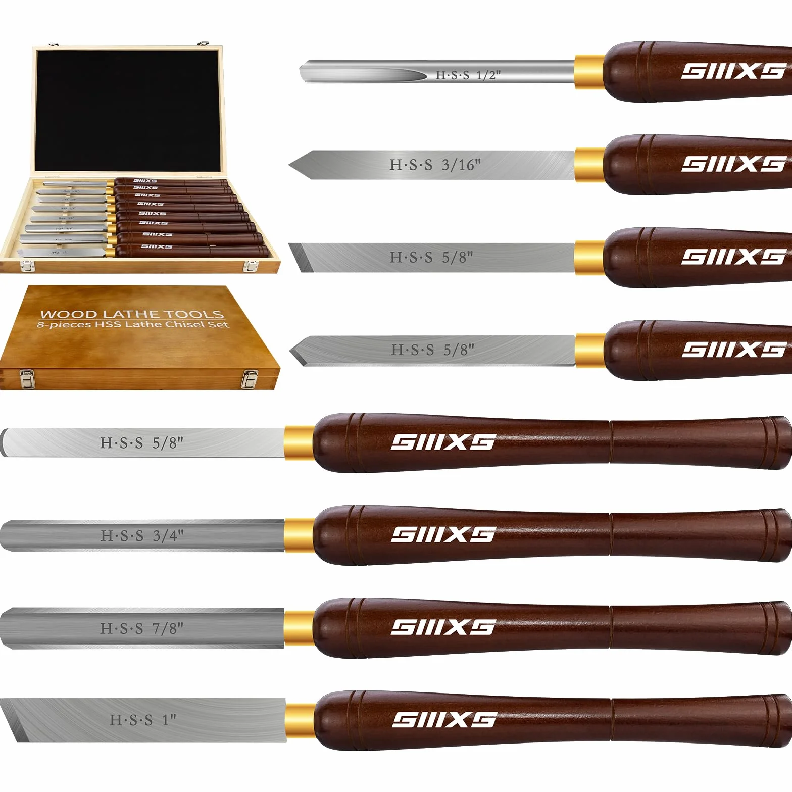 8 sztuk HSS Drewno Torownica Chisel Kit z Buchen uchwyt i drewniana skrzynia