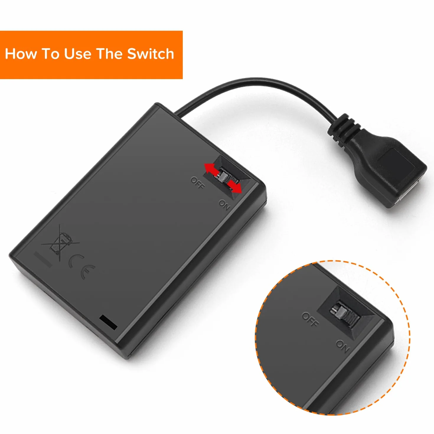 KUOQIY 3 Uchwyt Baterii AA z Gniazdem Żeńskim USB 4.5V Obudowa z Włącznikiem i Pokrywą Zestaw 4 Sztuk