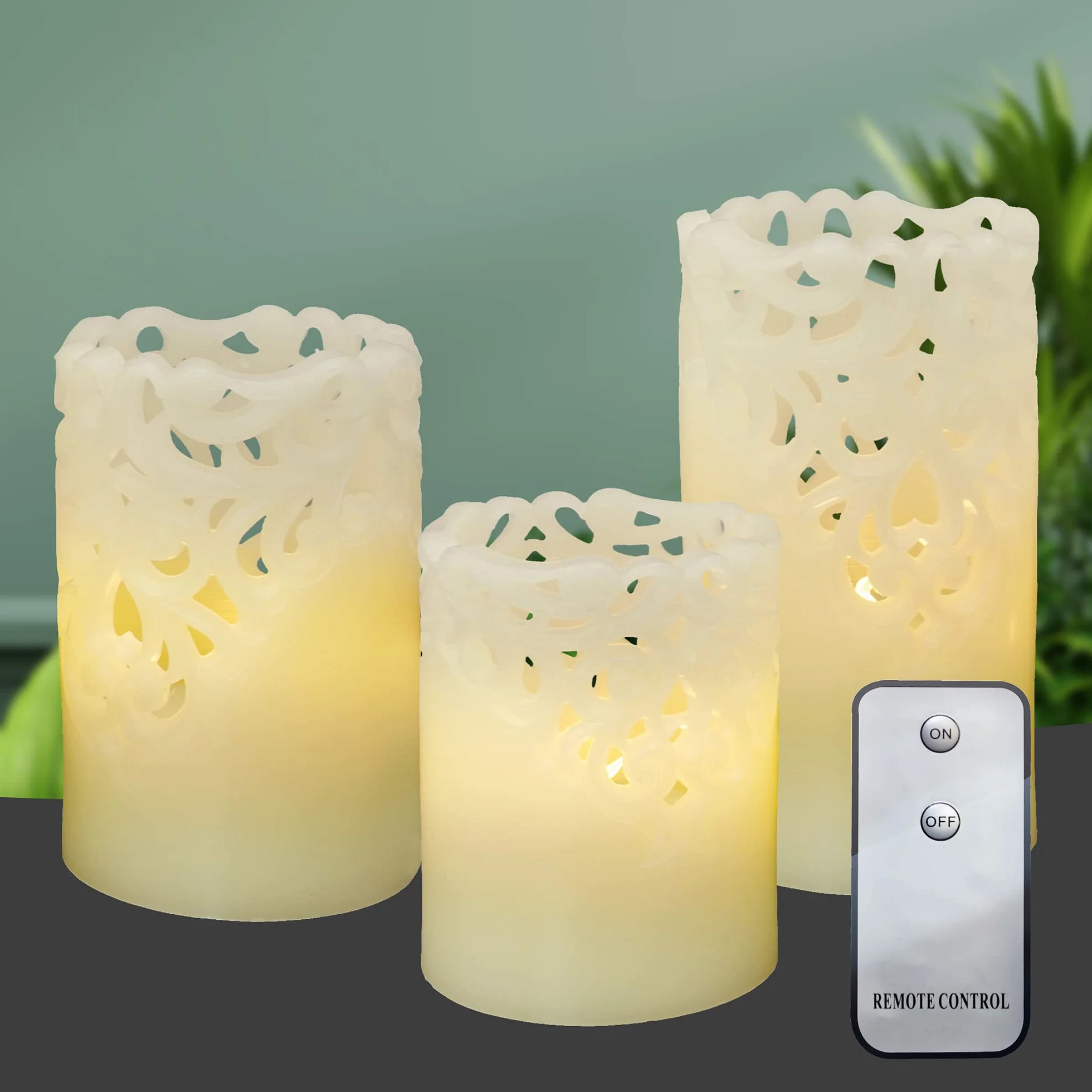 X4-LIFE Świece LED z motywem koronki, zestaw 3 sztuk, pilot zdalnego sterowania, świece LED, prawdziwy wosk, bateria AA, dekoracyjne, ciepła biel, łudząco prawdziwy migoczący płomień świecy, 10 cm, 12