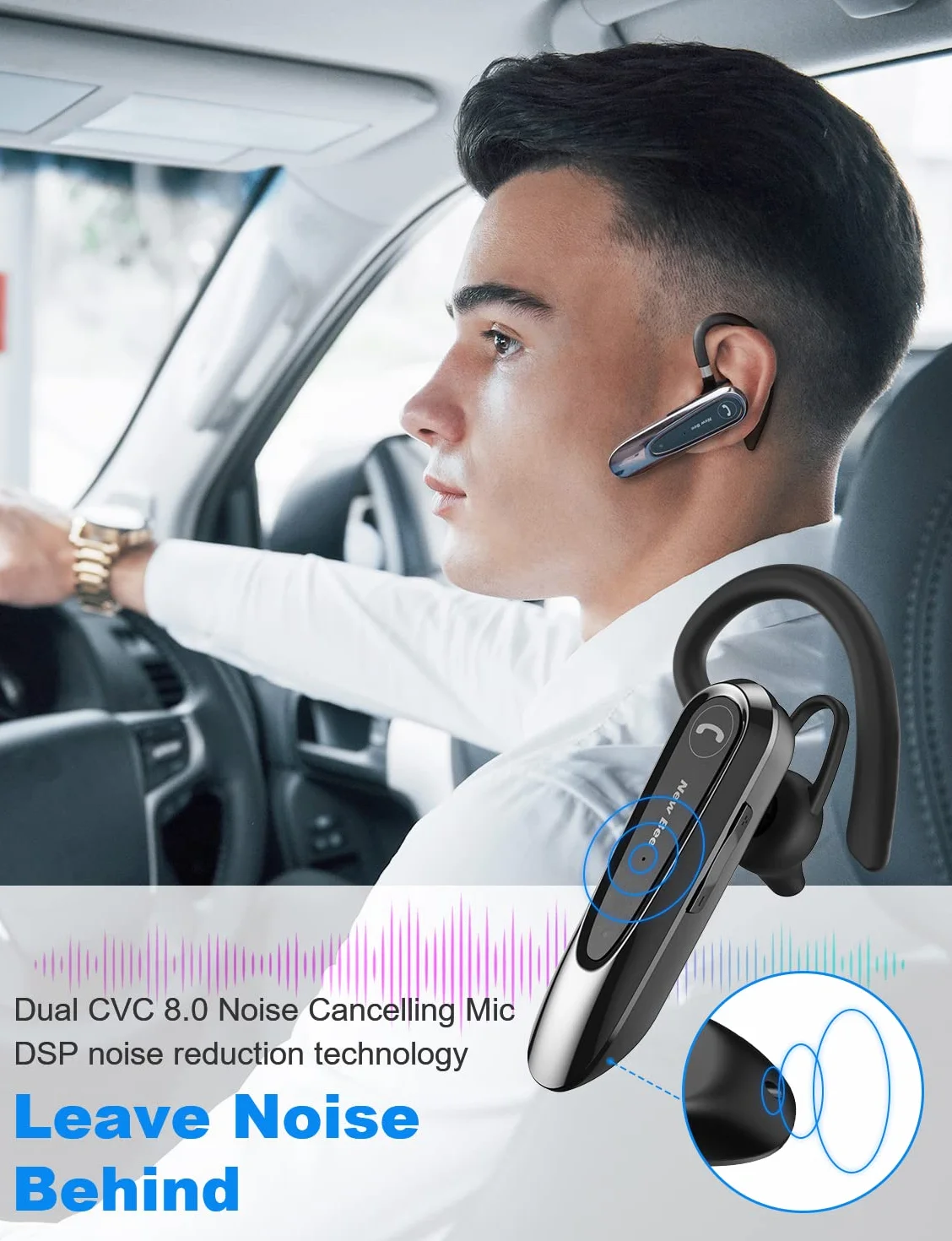 New Bee Bluetooth Headset V5.0 z podwójnym mikrofonem 25-godzinny czas rozmów głośnomówiący
