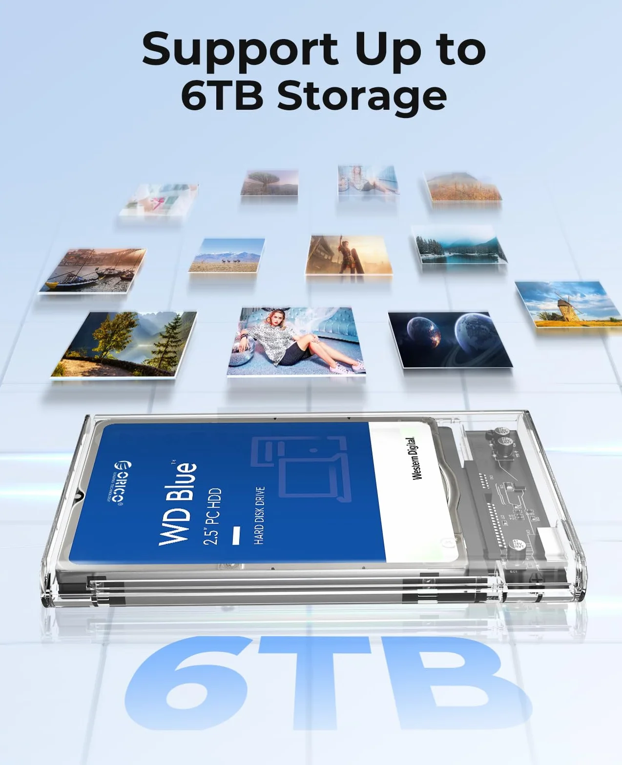 ORICO 2139U3 Obudowa dysku twardego 2,5”, USB 3.0 na SATA 3.0, zewnętrzna obudowa do SATA HDD i SSD 2,5” 7 mm i 9,5 mm, bez narzędzi, przyspieszenie UASP (kolor: przezroczysty)