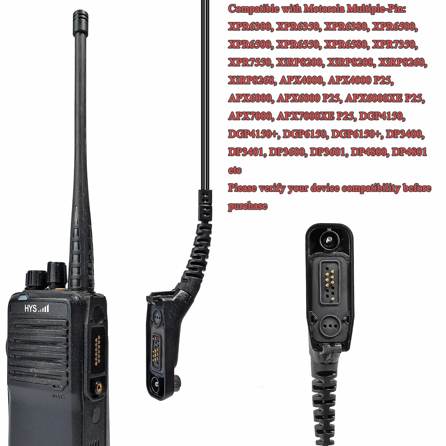 Słuchawka z mikrofonem Multi Pin zestaw słuchawkowy kompatybilny z Motorola DP3400 DP4400 DP4800 DGP4150 XiR-P8200 Xpr-6300 dwukierunkowe radio (kształt G, 1)