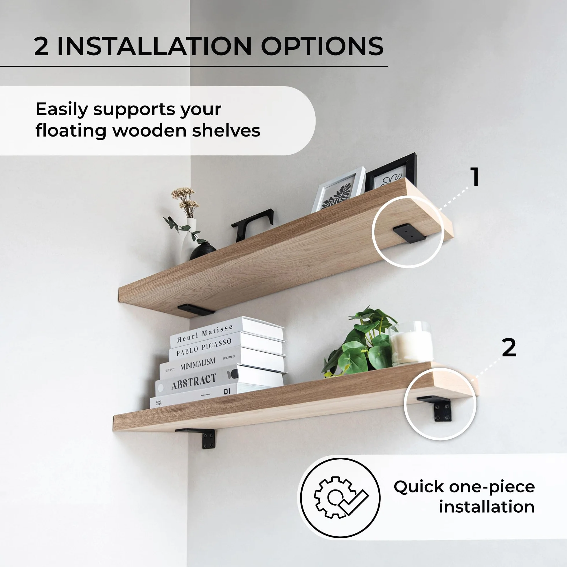 MILUKA Pack 4 Brackets for Shelving 10 cm | Invisible Metal L-shaped Brackets for Wall Shelves | Heavy Duty Steel, 60 kg | Black Industrial Design, Concealed Anchorage